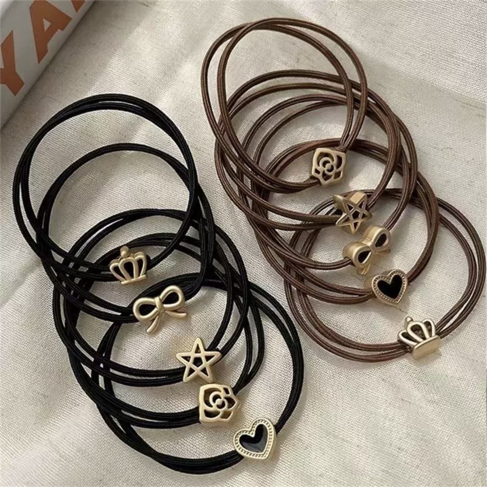 簡約頭繩 髪繩 橡皮筋 頭飾 扎頭髮 橡筋 扎頭繩 5件裝 咖色 [平行進口] HK2711