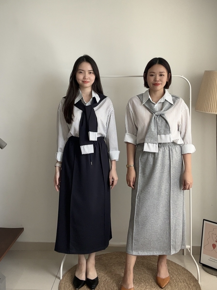 D2347 Preppy Style Matching Set - Blue & Grey