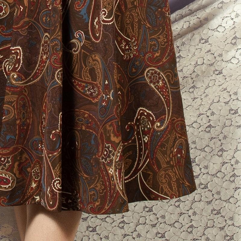 Vintage Japanese Brown Paisley Pattern Skirt - Waist 24~27" (MT1606-50)