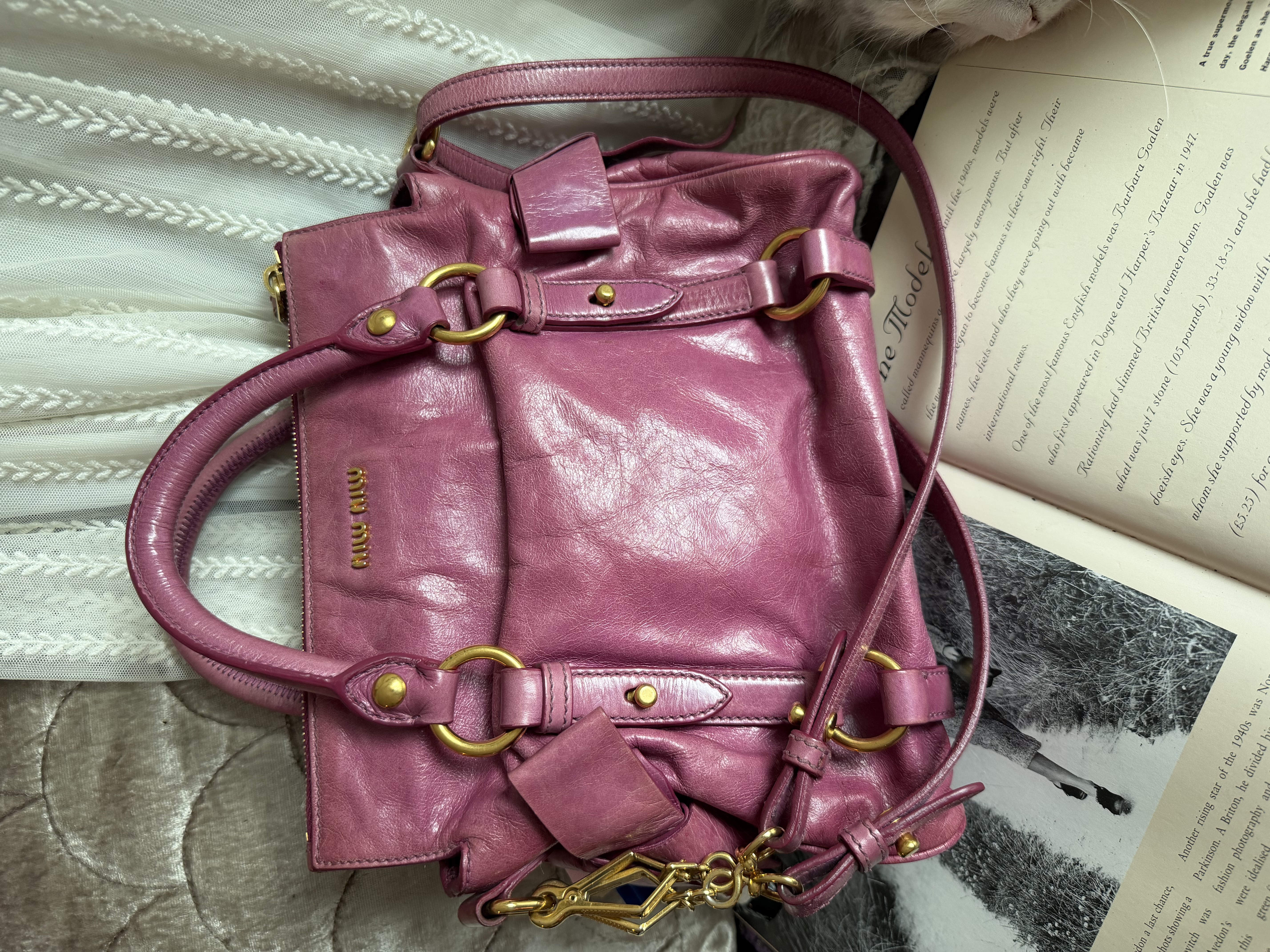 Miu miu pink vitello mini bow bag