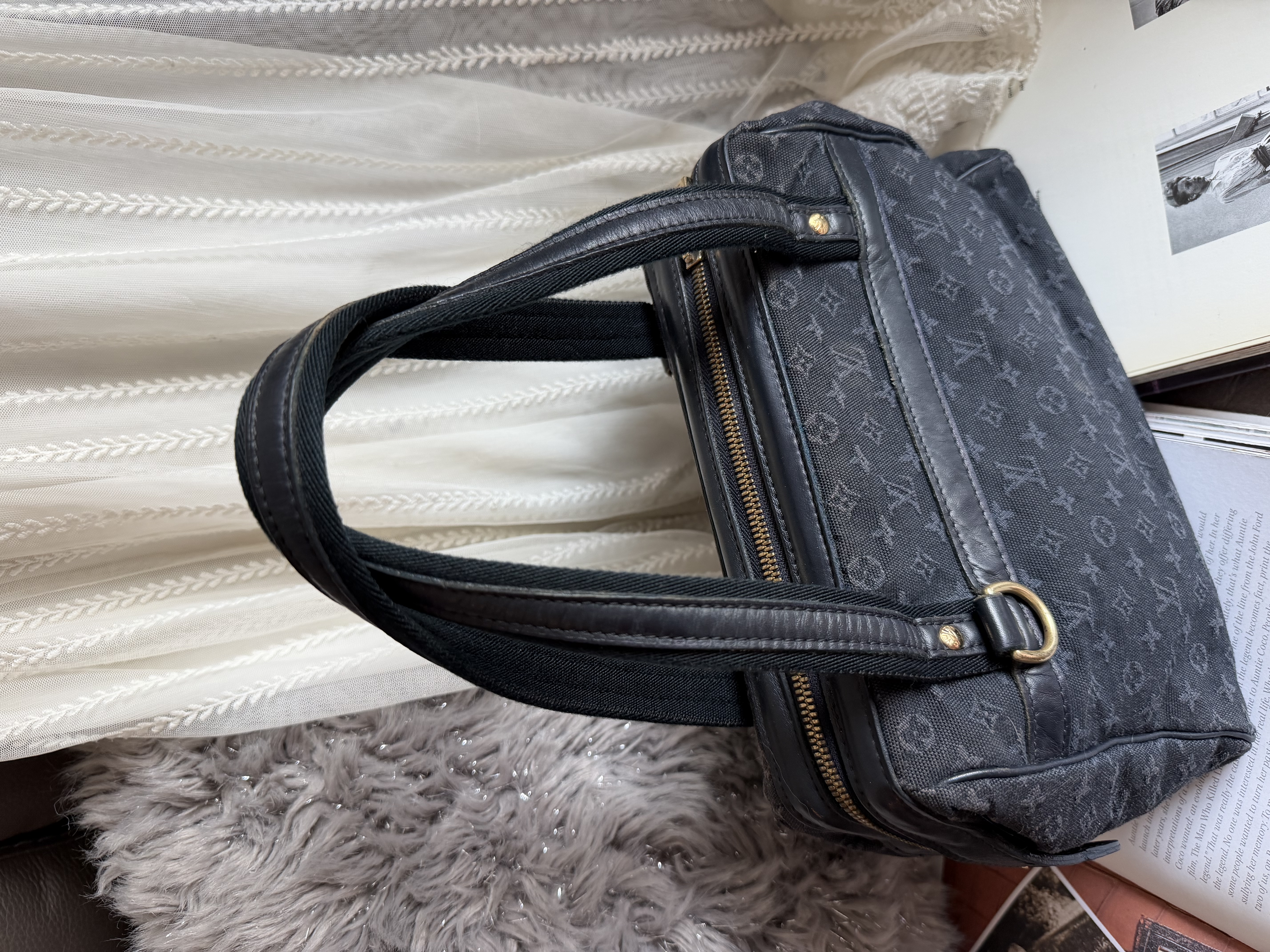 Vintage louis vuitton navy denim Monogram Mini Lin Josephine PM 