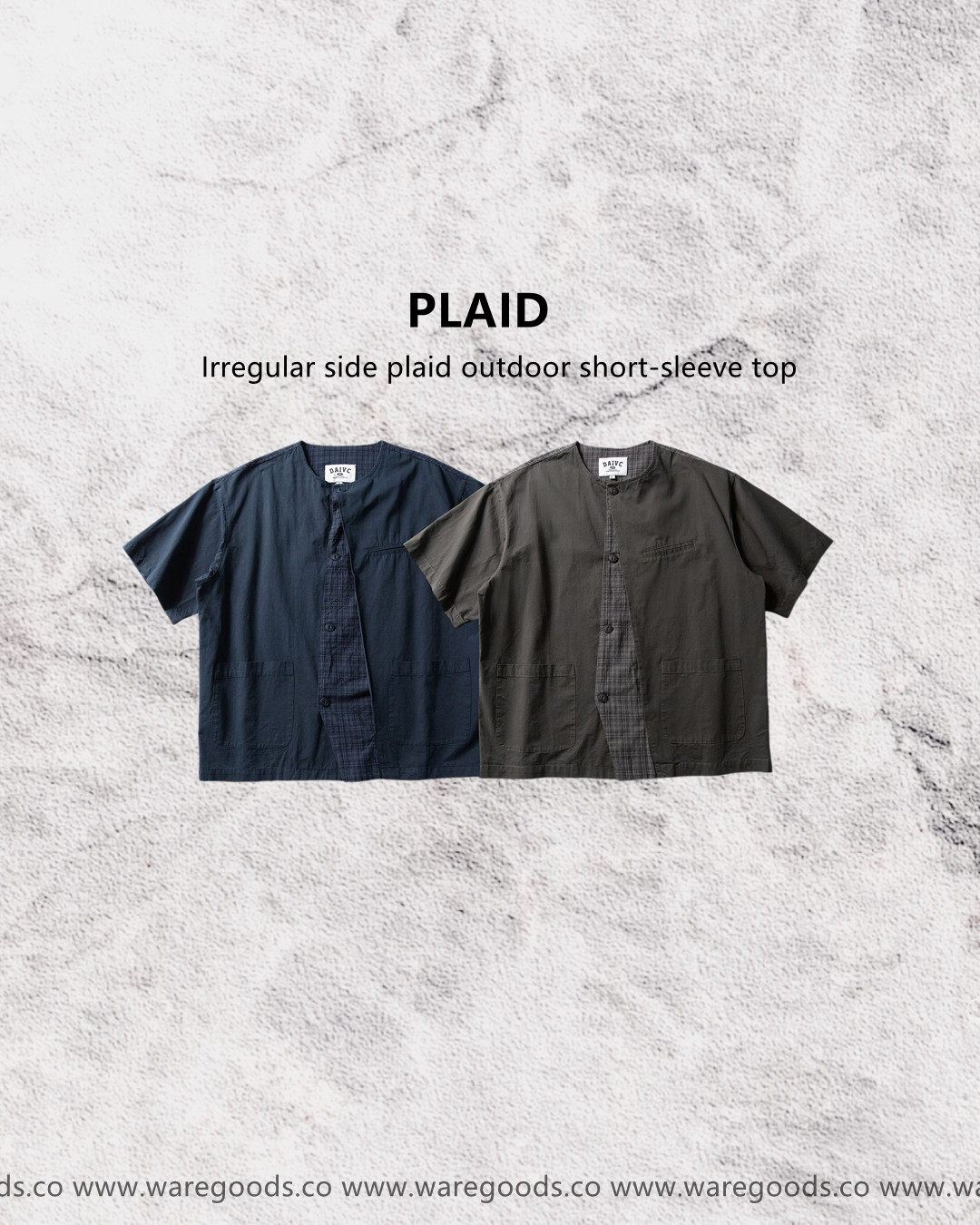 W053不規則格仔拼接短袖上衣