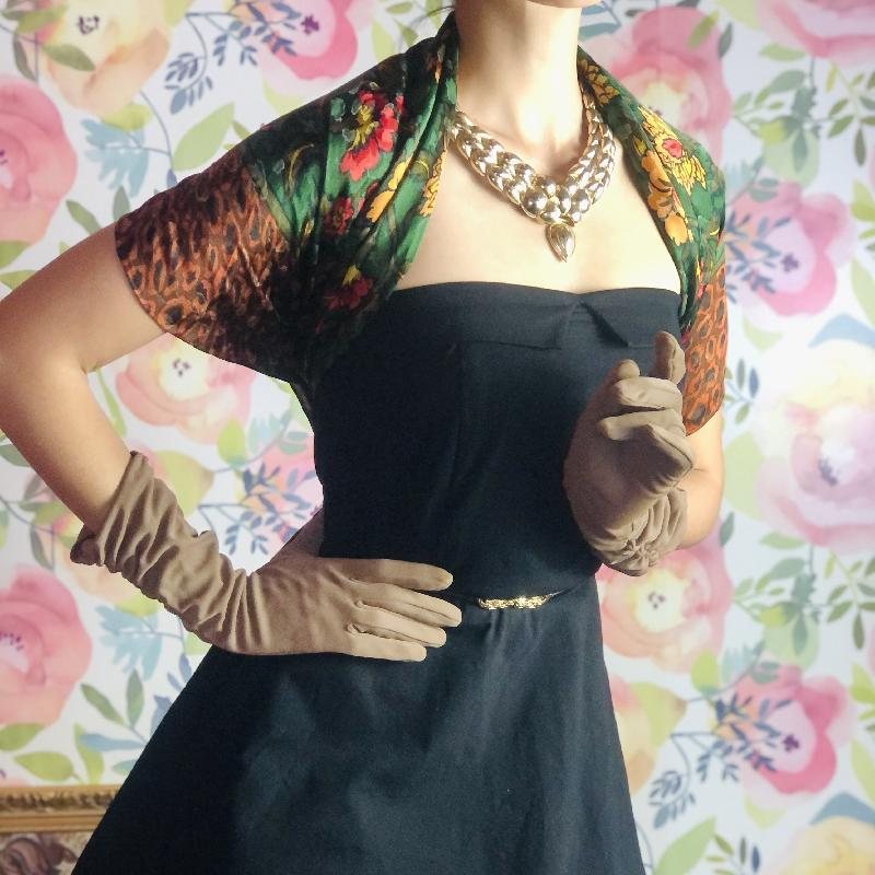 Vintage Givenchy Leopard Pattern and Floral Hand Rolled Edge Silk Scarf - 34" (MT1623-2)