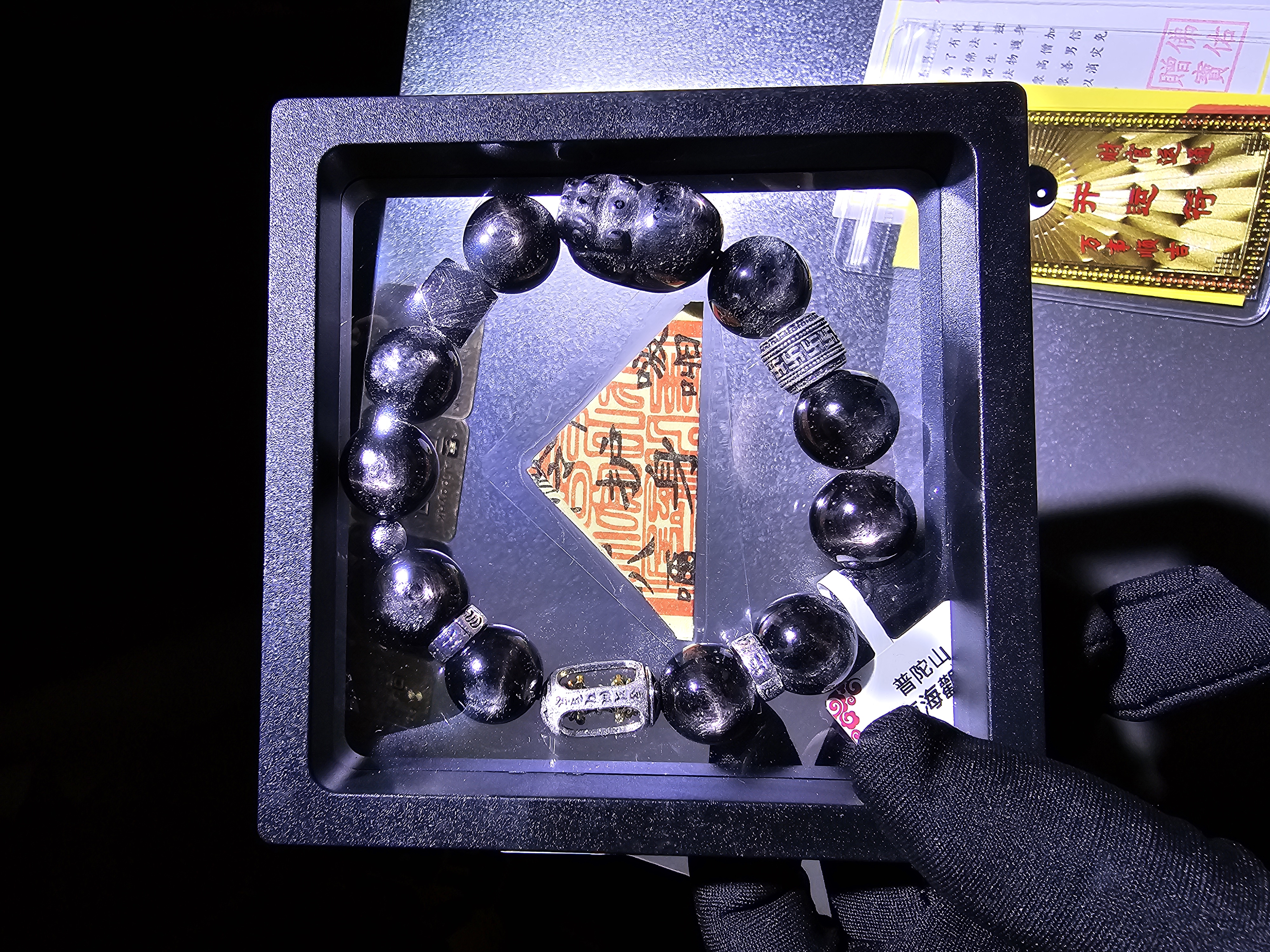 (已開光加持)(極度招財)(5.0) 貔貅天鐵萬字順筒珠+轉運珠金運石手串 15+mm (No.PUT727)