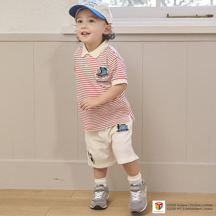 🇯🇵預訂 日本直送🇯🇵Petit Main x Thomas湯瑪士小火車系列兩色刺繡貼花條紋短袖企領上衣