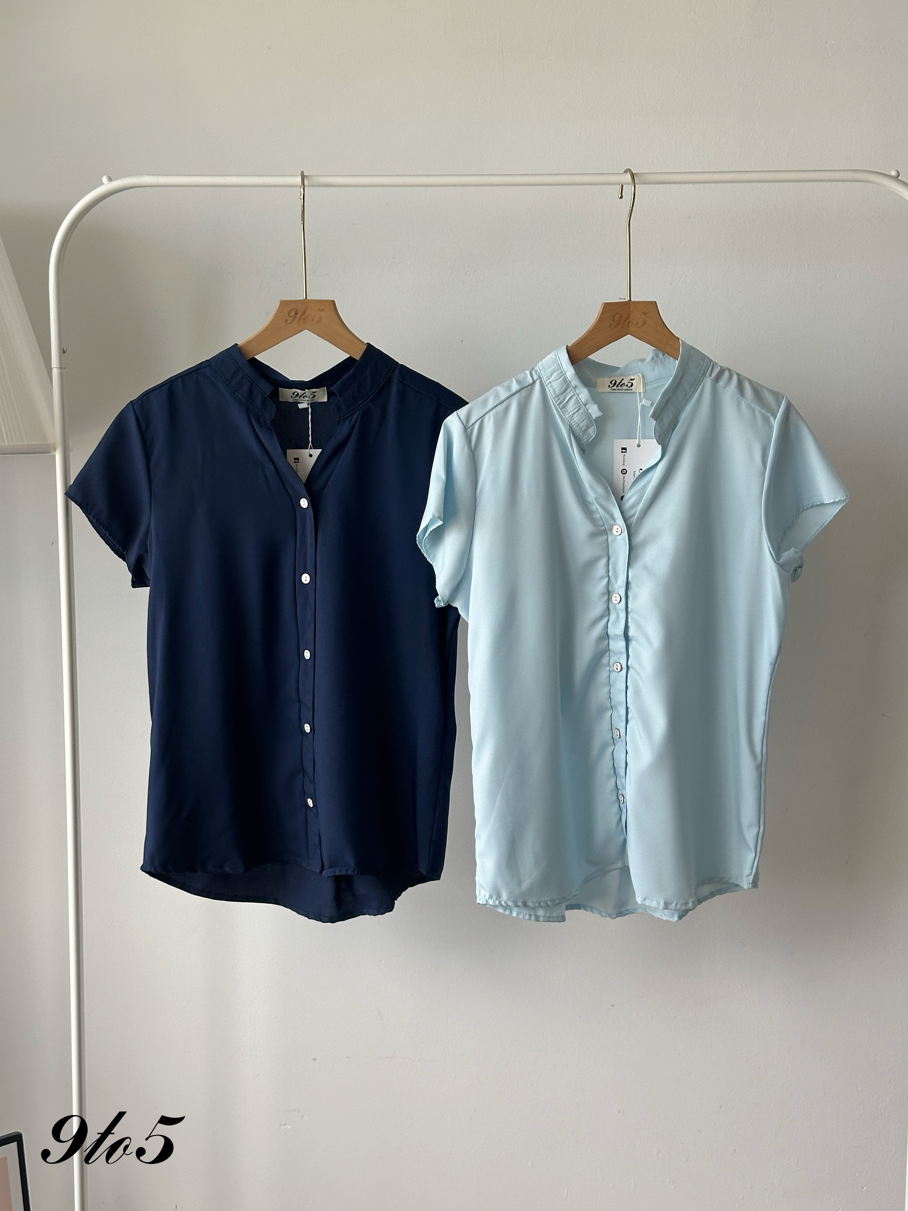 T4303 Stand Collar V Neck Shirt - 4 Colors 
