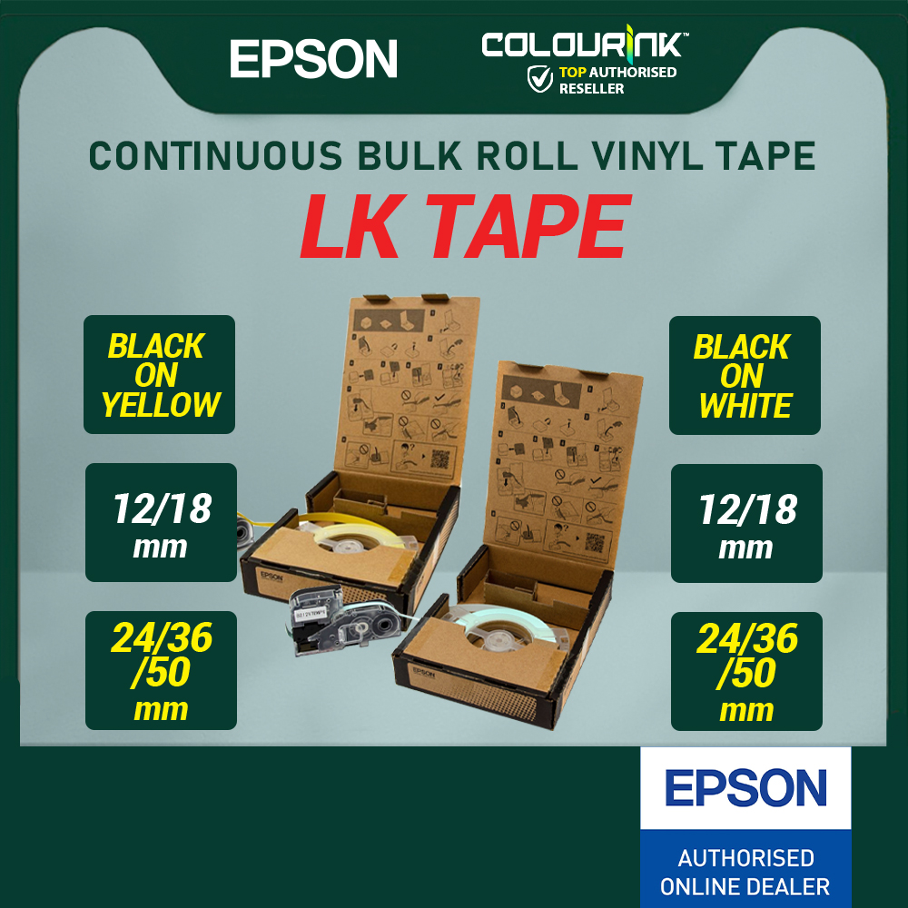 Epson Bulk Roll Vinyl Tape VN12WB VN12YB VN18WB VN18YB VN24WB VN24YB VN36WB VN36YB VN50WB VN50YB LW-Z5000WA LW-Z5010BA