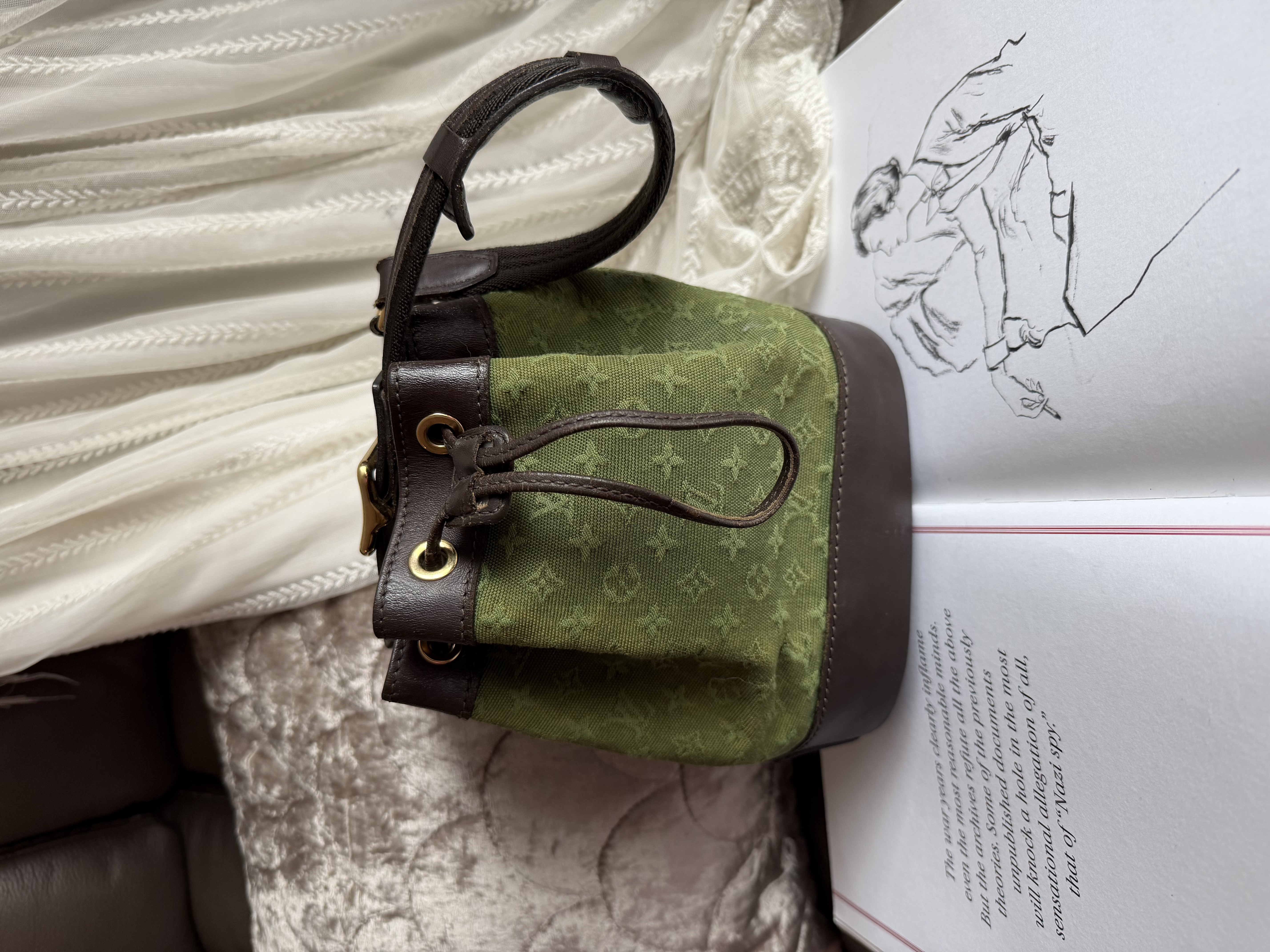 Louis Vuitton Monogram Mini Lin Noelie Green Bucket Bags