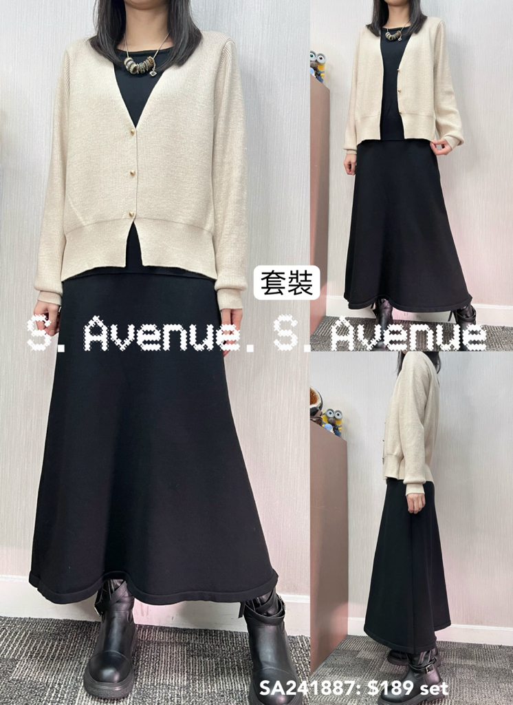 SA241887: 長袖假兩件外套配A字長裙套裝