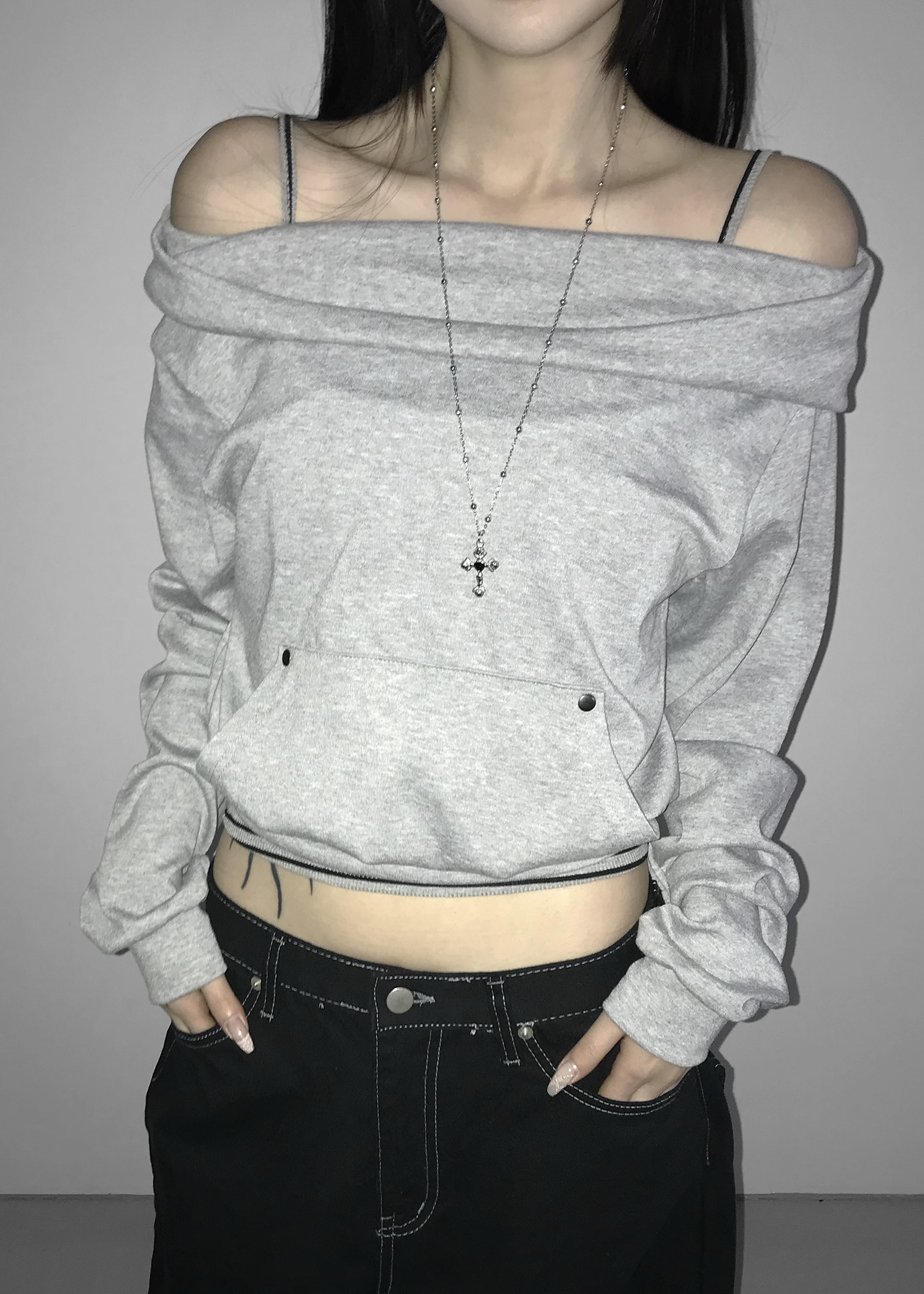 Soft Off-Shoulder Cropped Hoodie