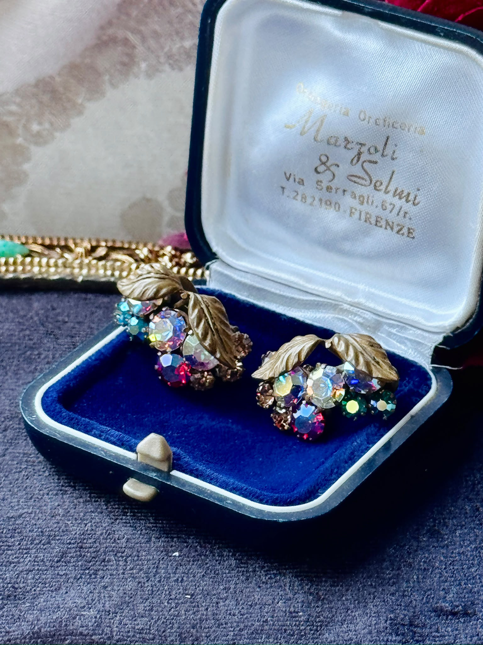 C.a. 1950s European Colourful Aurora Borealis Leafy Clip Earrings(MT2589-33)