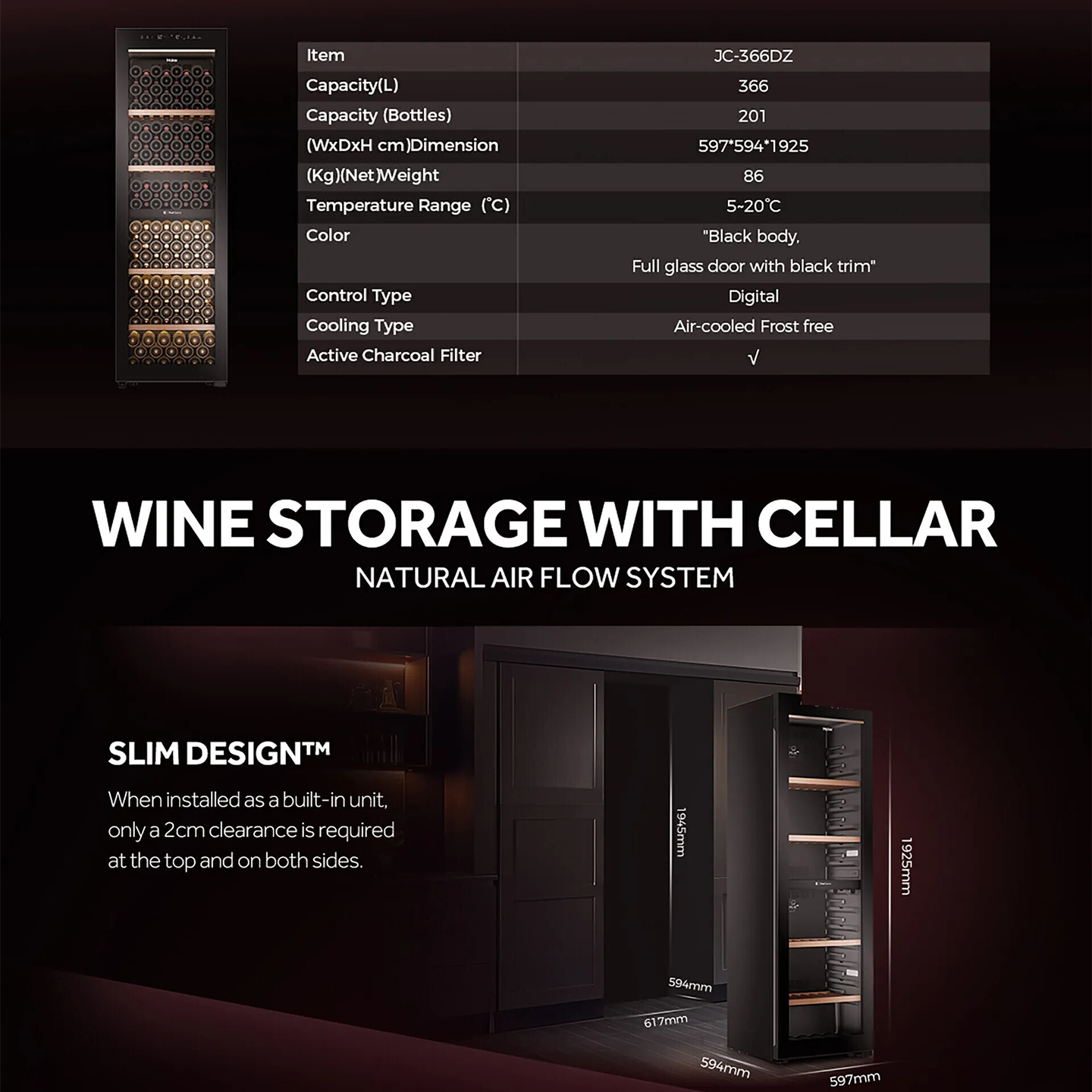 Haier 201 Bottles Wine Chiller (HWS-201GD)