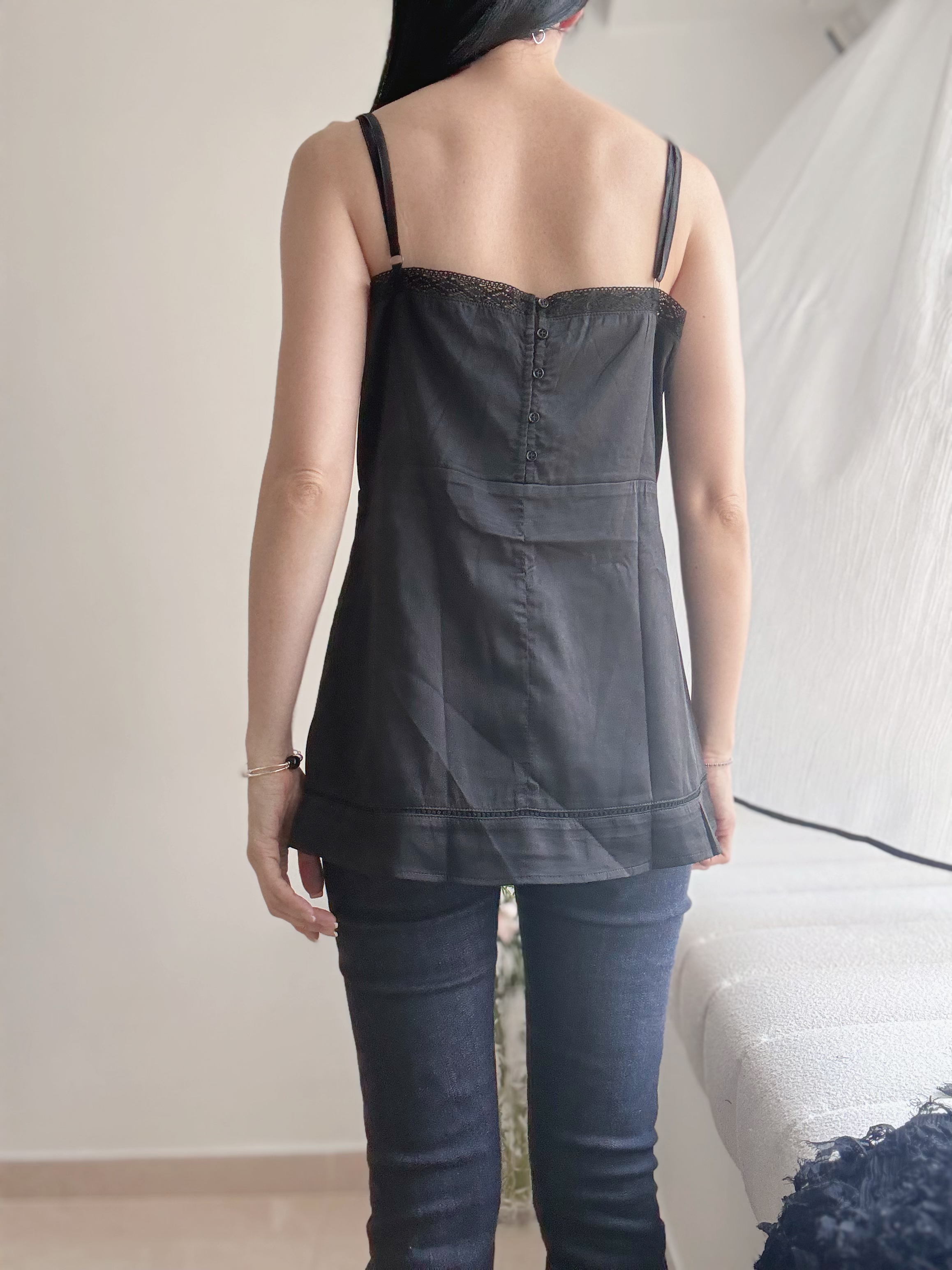 Elegant embroidered longline cami top (black)