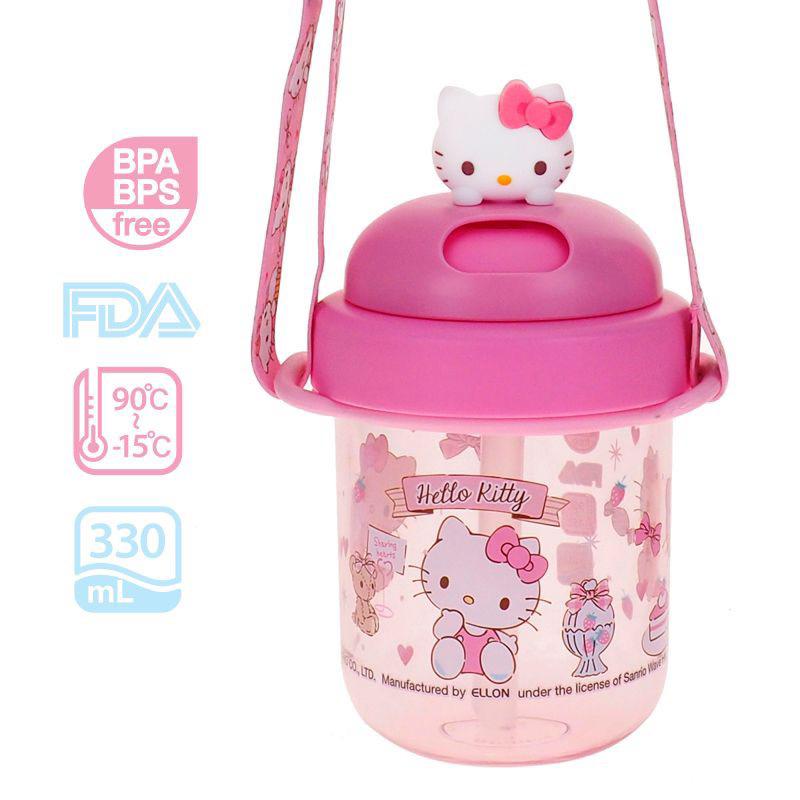 Hello Kitty 330ml BPA & BPS Free 膠水樽連飲管及頸繩(9-8329-1）