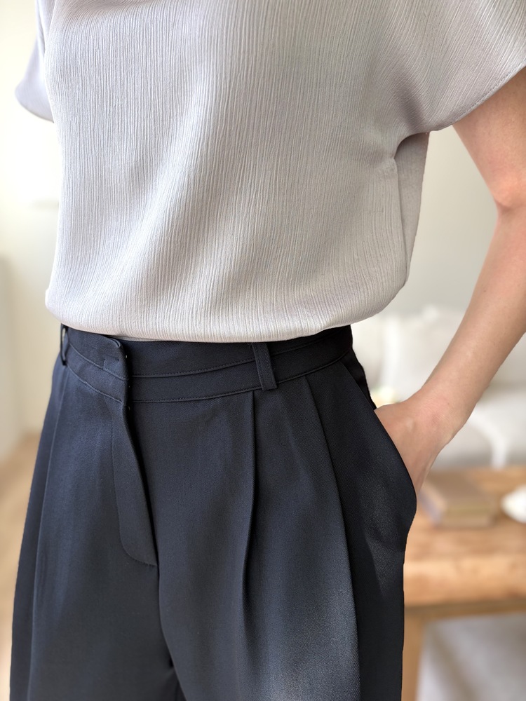 Timeless Pleated Flow Pants (Navy)