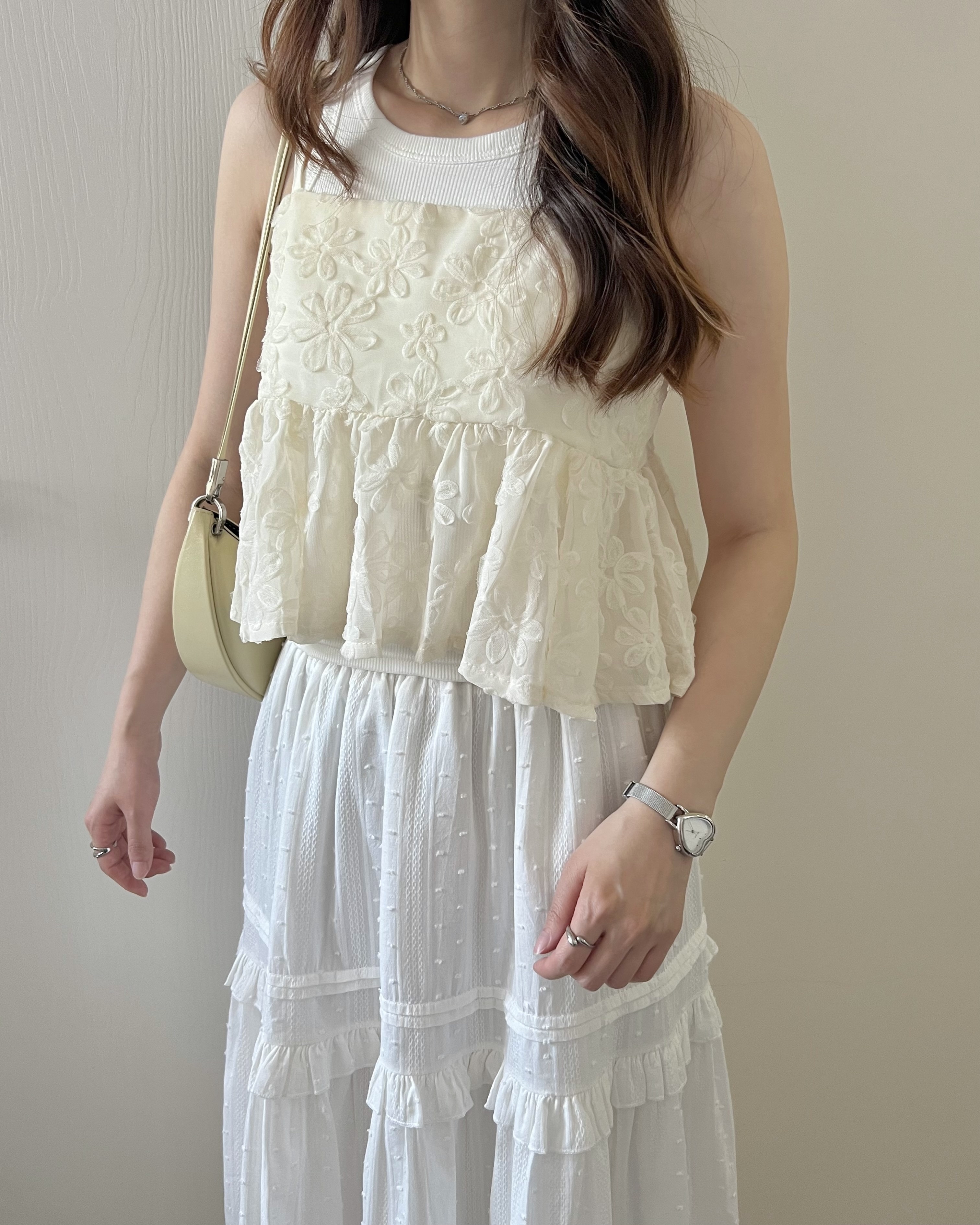 甜價仙氣花花兩穿吊帶背心 杏色