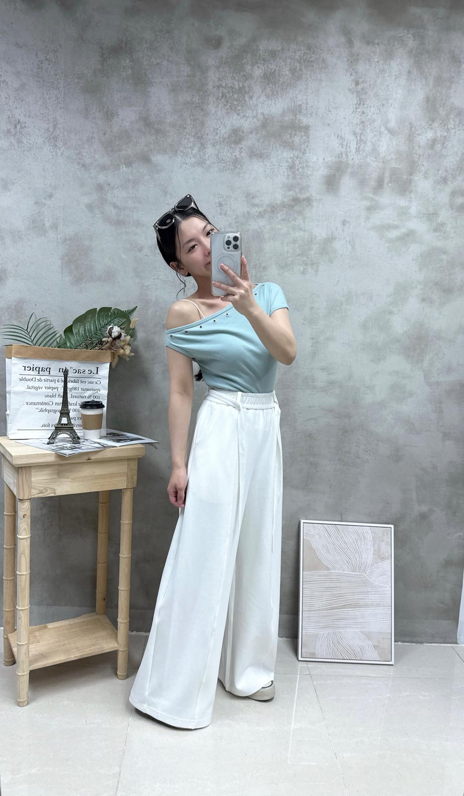 G15 斜膊鍋釘棉質Top