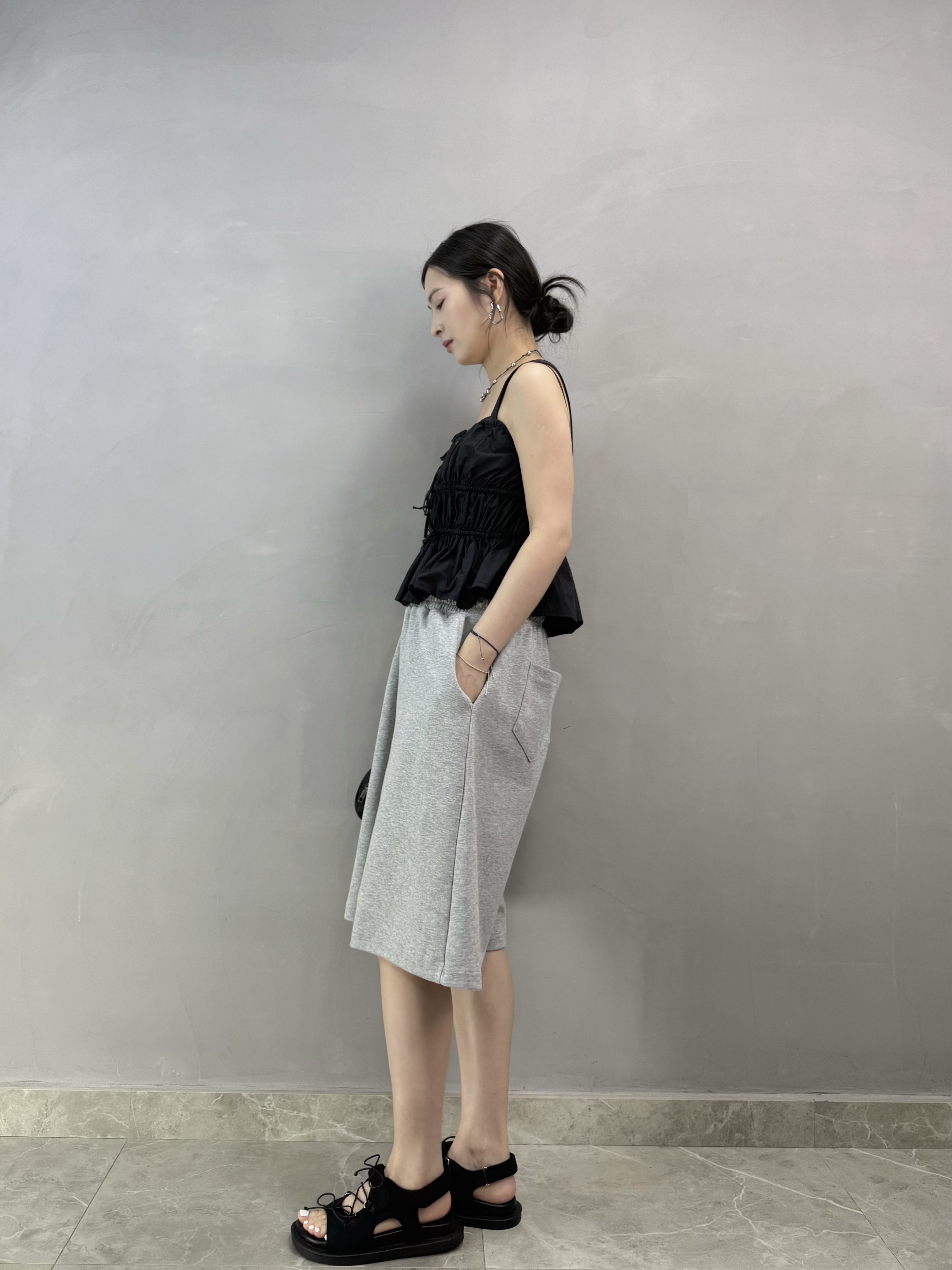 Y70 拼條子邊棉六分短褲