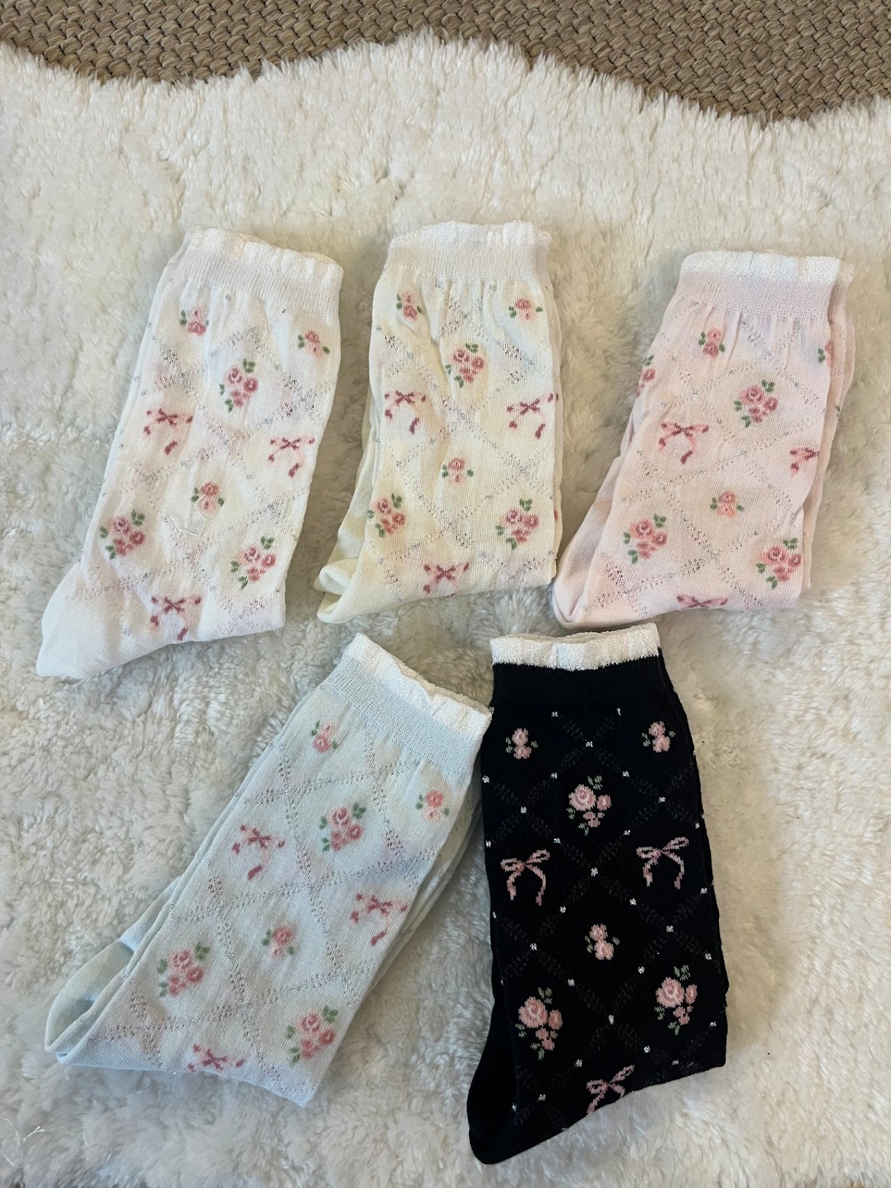 Korean Rose Floral Lace High Crew Socks