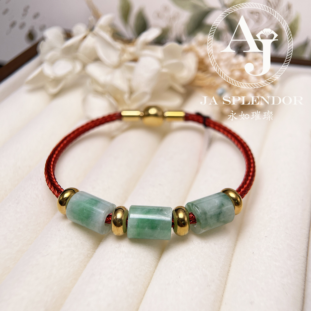 FBG26-H09-1 天然翡翠A玉 飄陽綠招財幸福路路通不鏽鋼防水、防敏手鐲