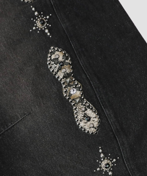 Viper Gemstone Curved Pants - Dusty Black - 바이퍼 젬스톤 커브드 팬츠 - 더스티블랙