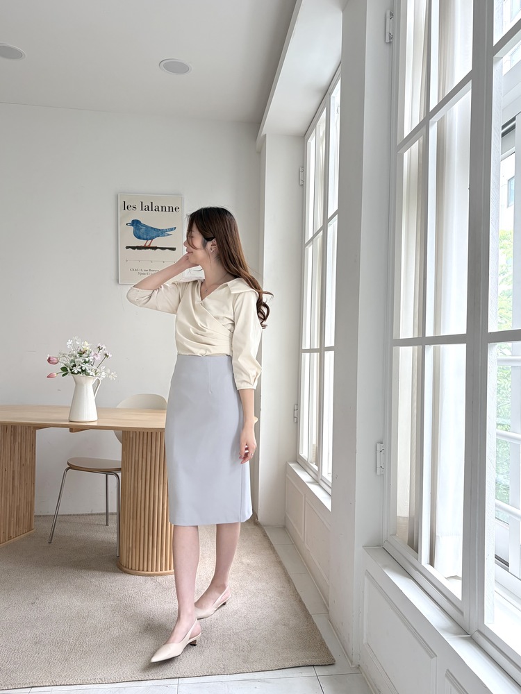 Camelia Wrap Collar Blouse (Cream)