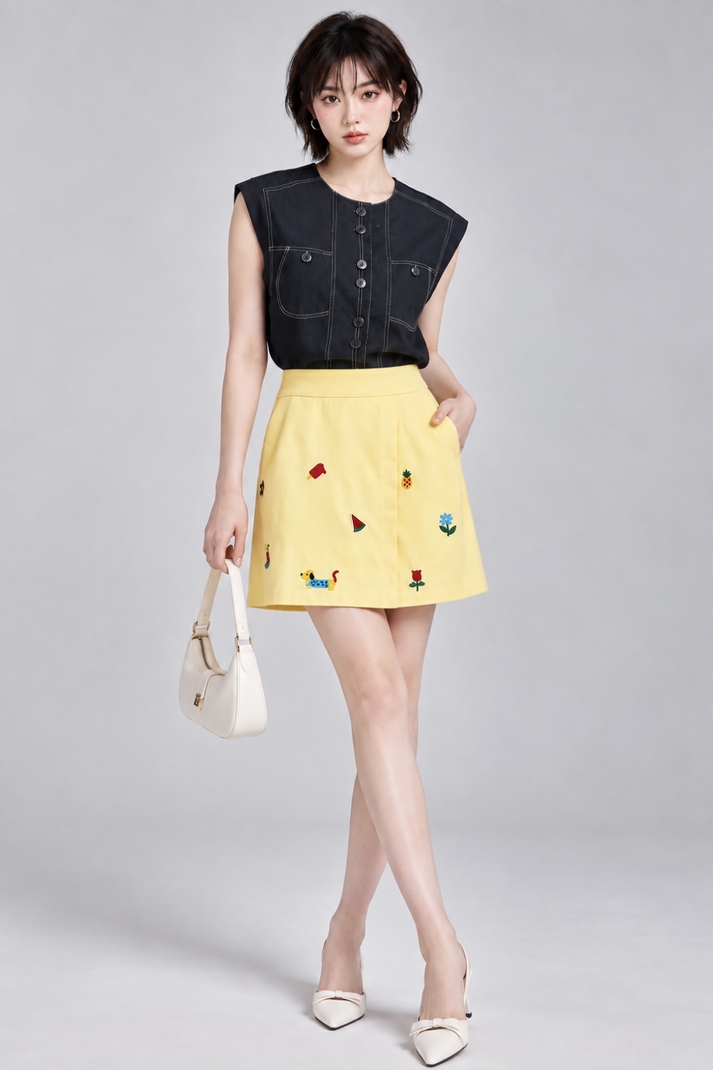 3352 Velvet Panelled Ponte Sleeveless Top