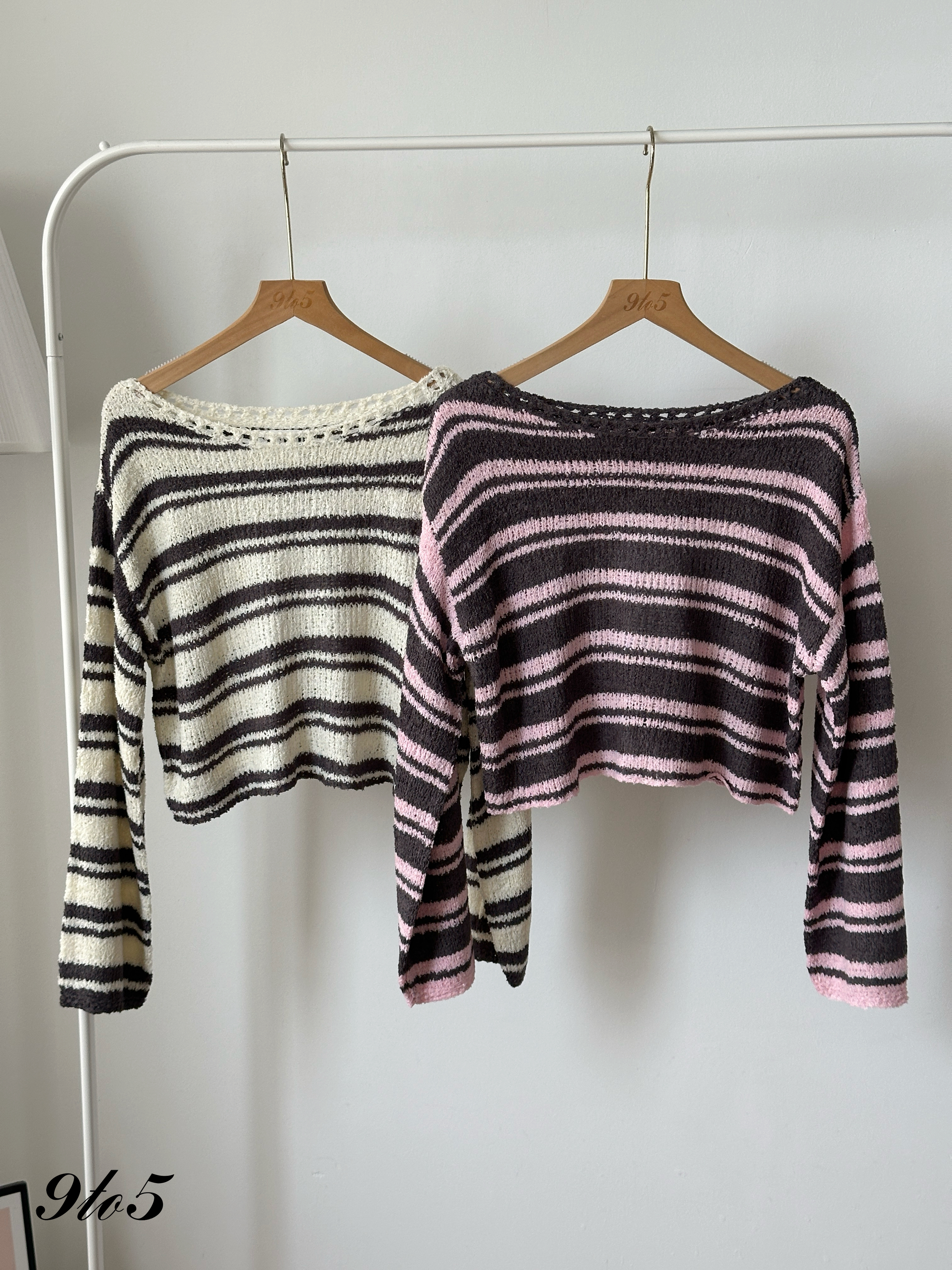 T4425 Long Sleeve Striped Knit Sweater- 4 Colors 