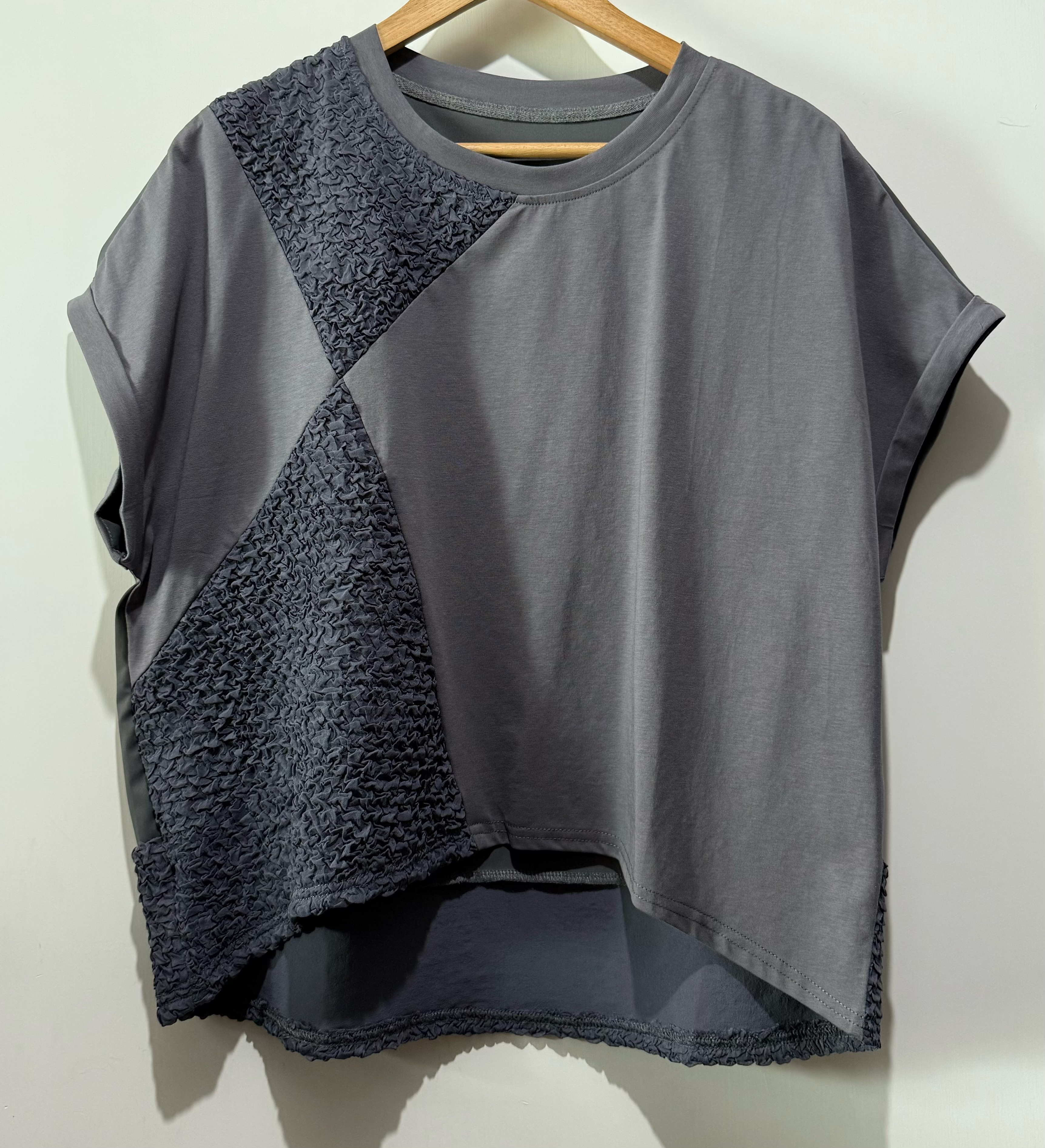 #2092 棉拼皺紋布拼接Top✨