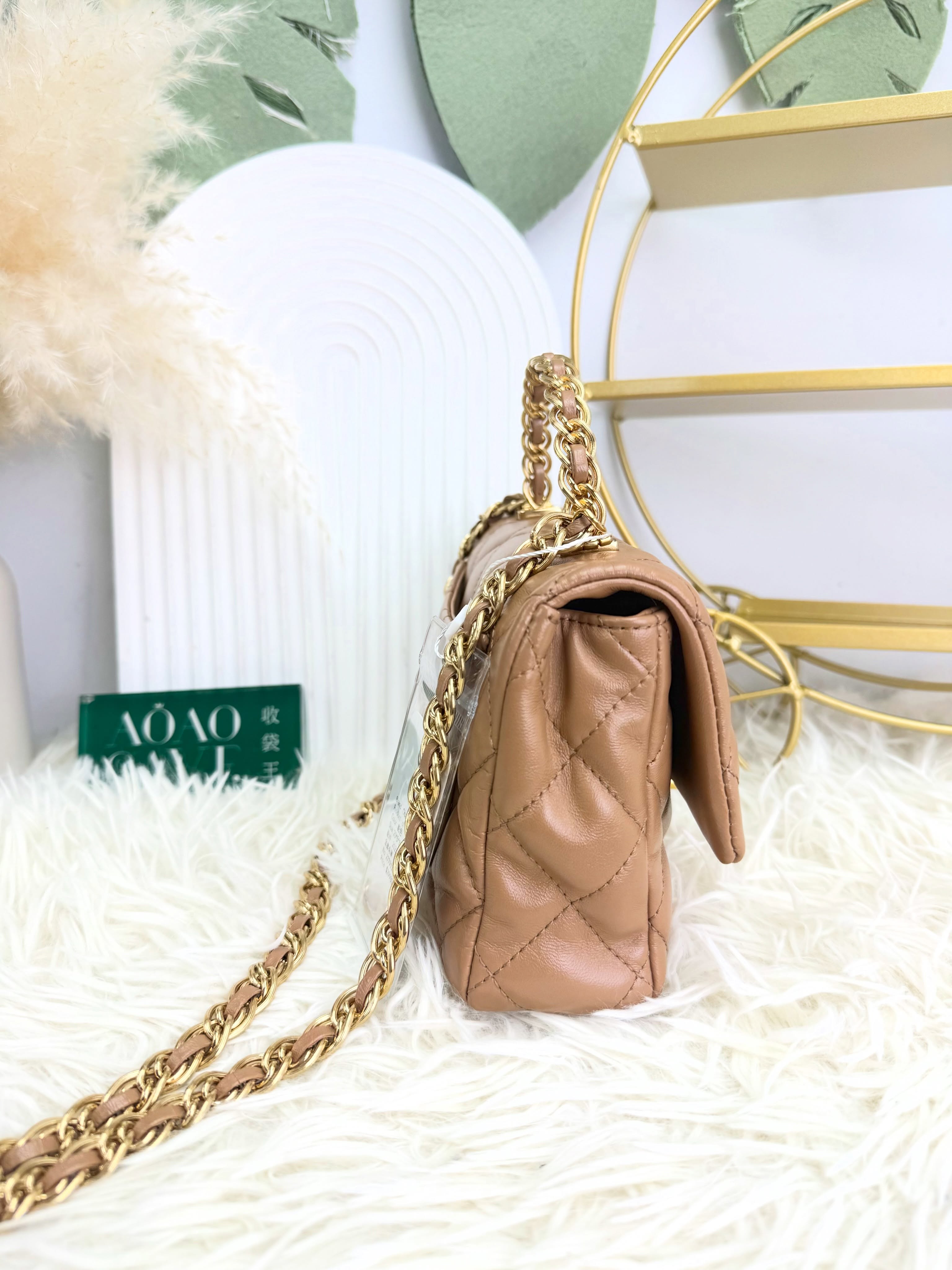 Chanel 👜 PRE OWNED 🛍️駝色cf handle晶片款 🧡全套有單 🤎