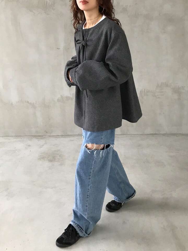 蝴蝶結繫帶羊毛混紡外套