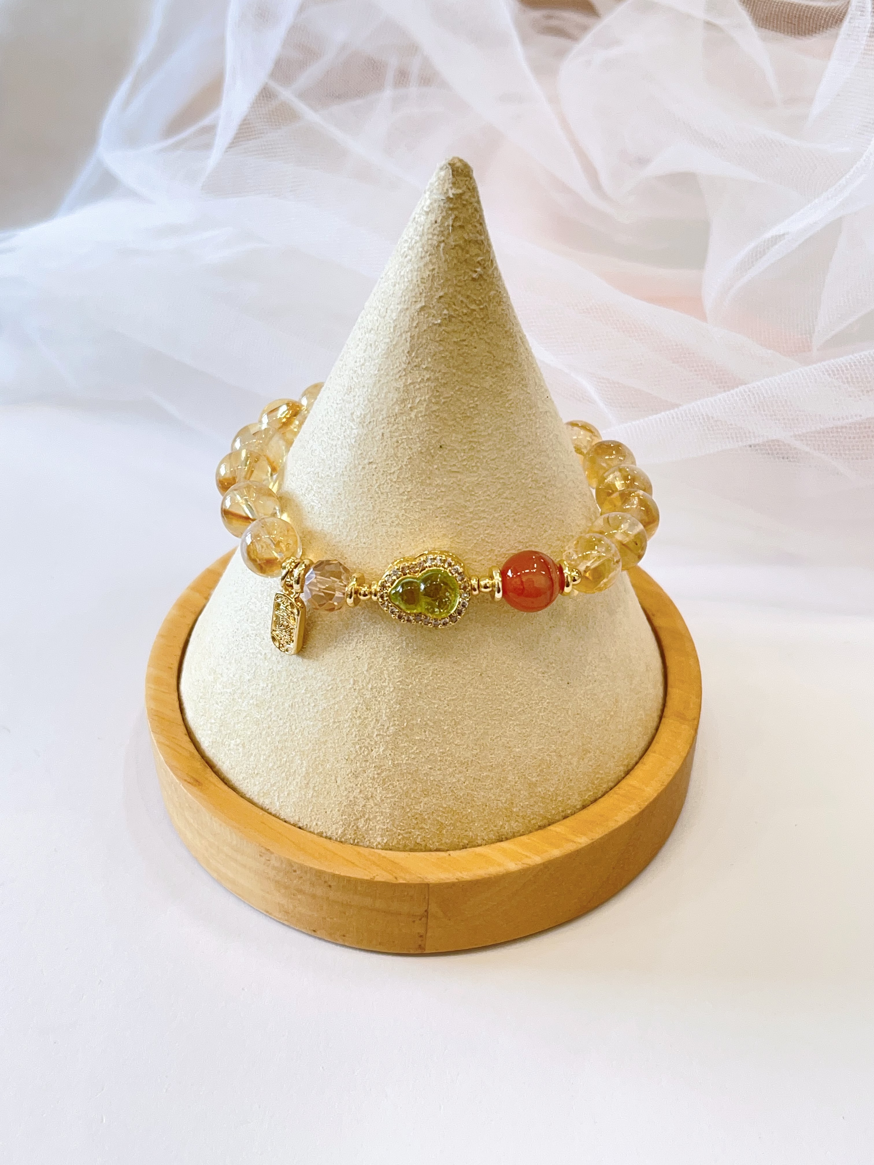 💛 黄塔晶 × 冰飘南红 × 葫芦吊饰手串 Citrine, Icy Nanhong Agate & Gourd Charm | 8mm