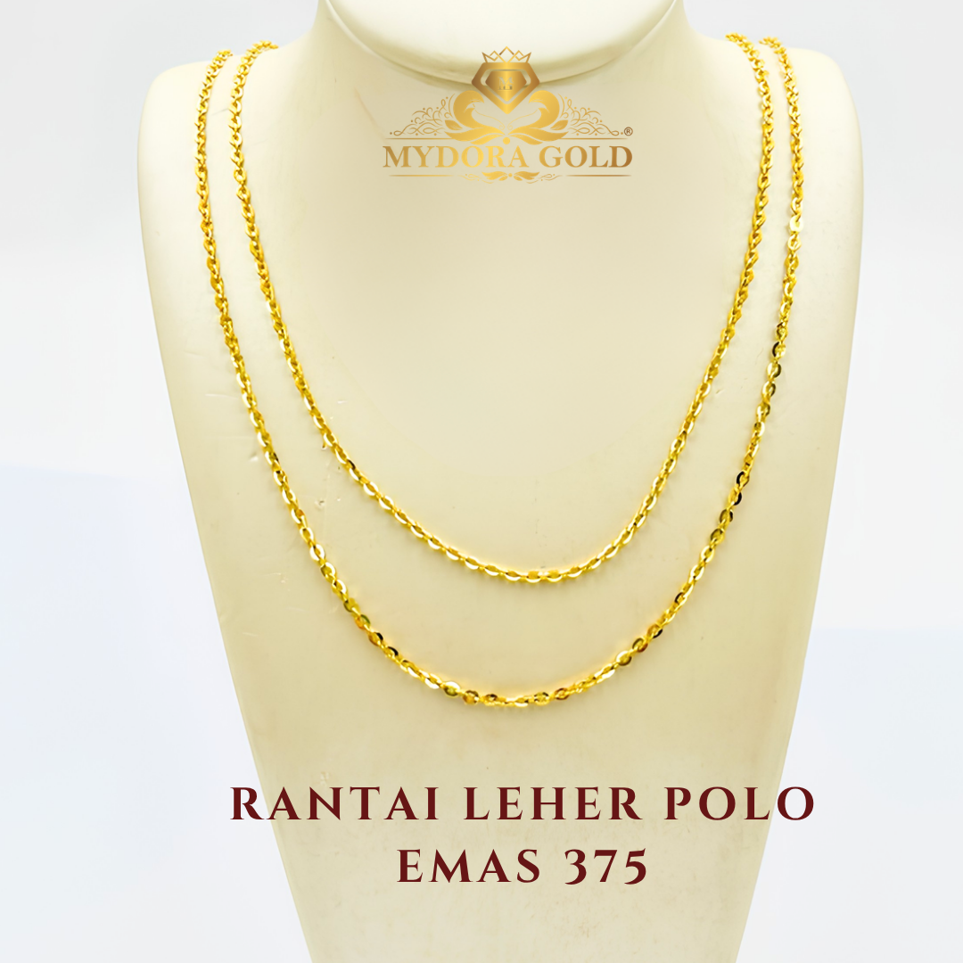 MYDORA Golden Duo Set – Rantai Leher Polo (2g+) Emas 375 + Pendant Emas 916