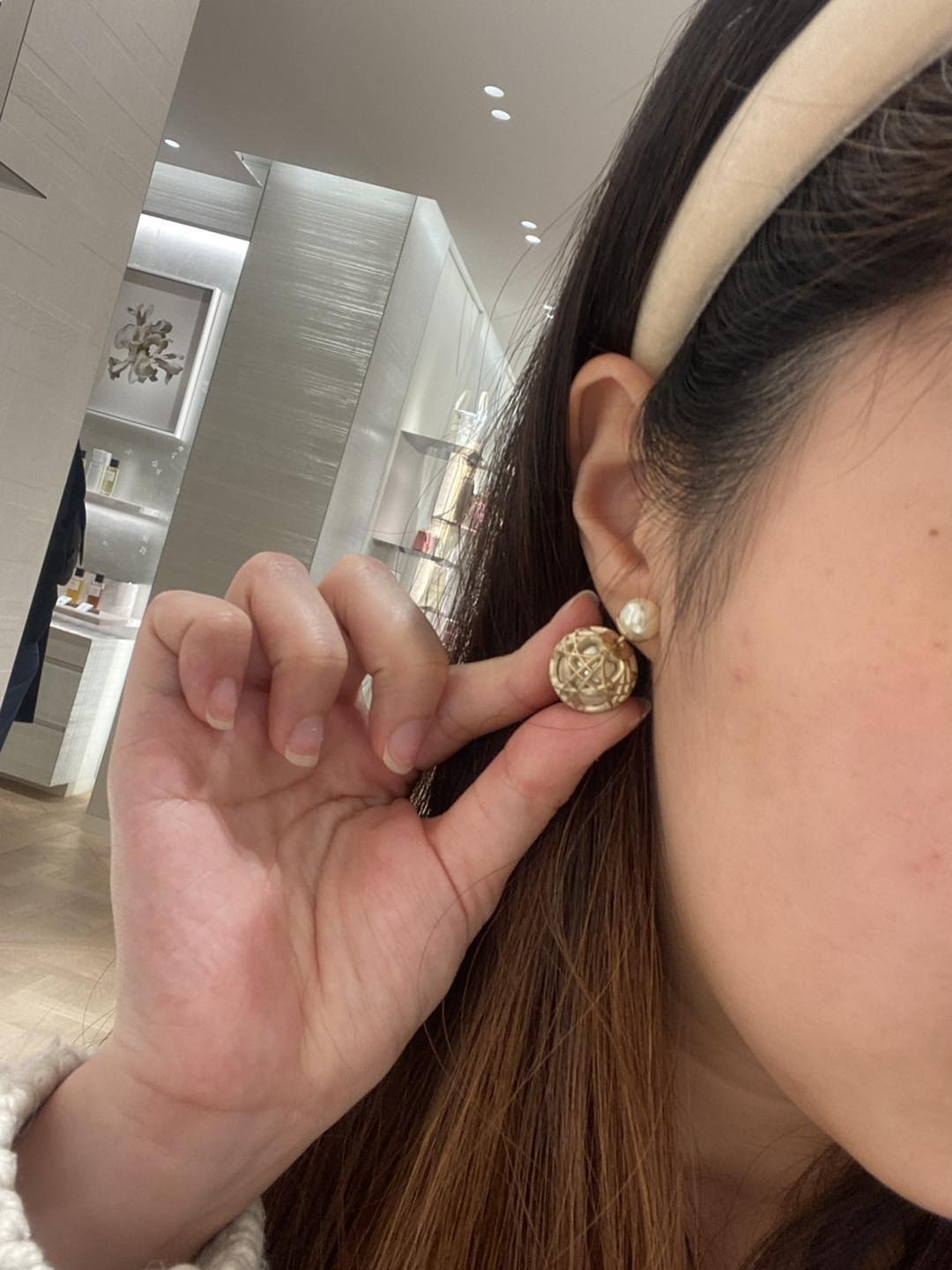 【現貨】DIOR Tribales Cannage 藤格紋鏤空珠飾耳環 連禮盒