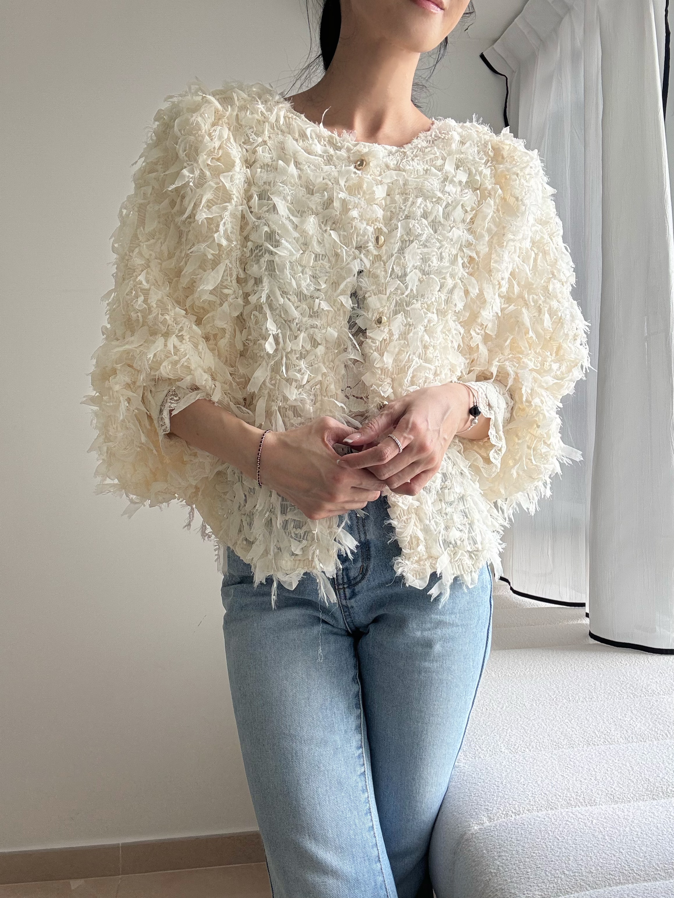 Elegant chiffon lace ribbon cardi