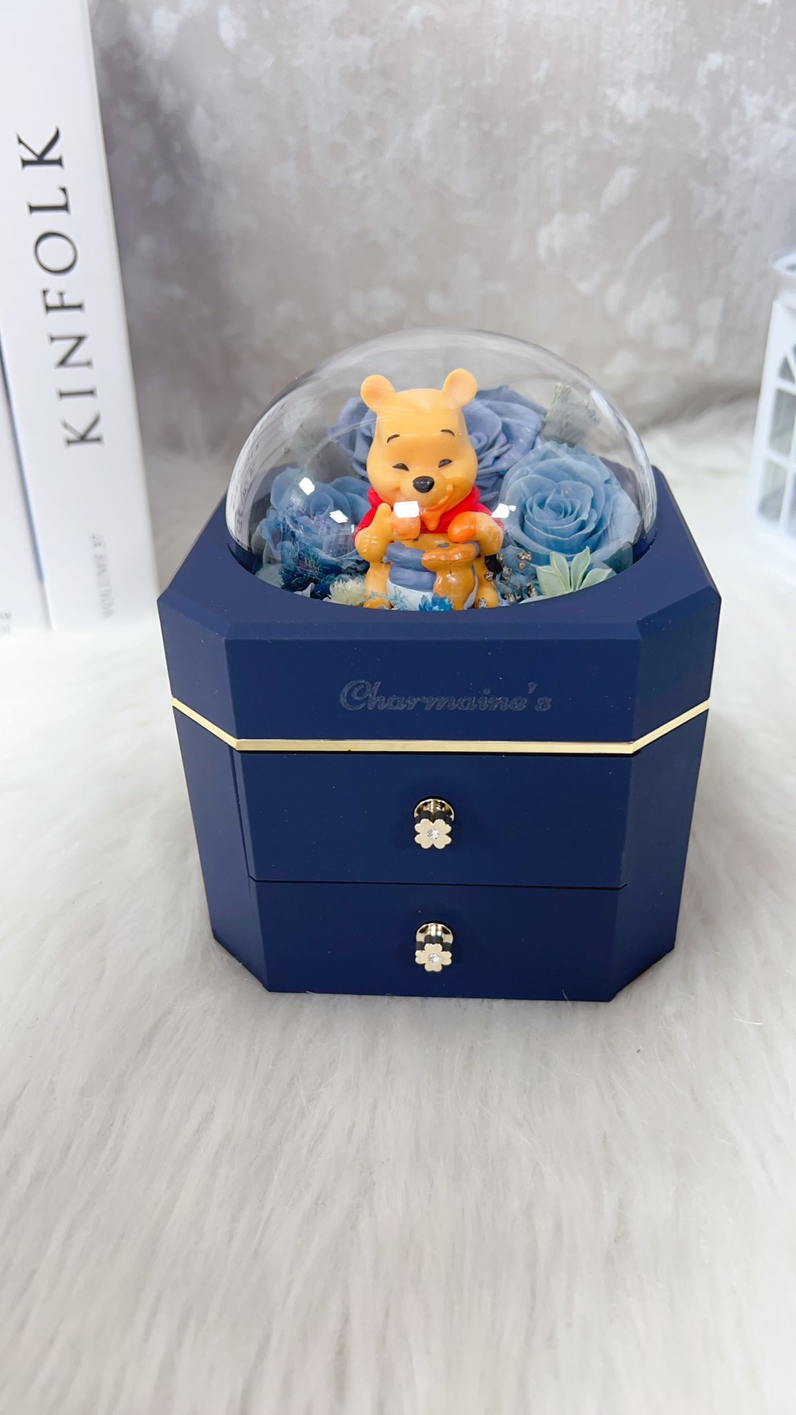 Winnie the Pool玫瑰藍色永生花飾物盒