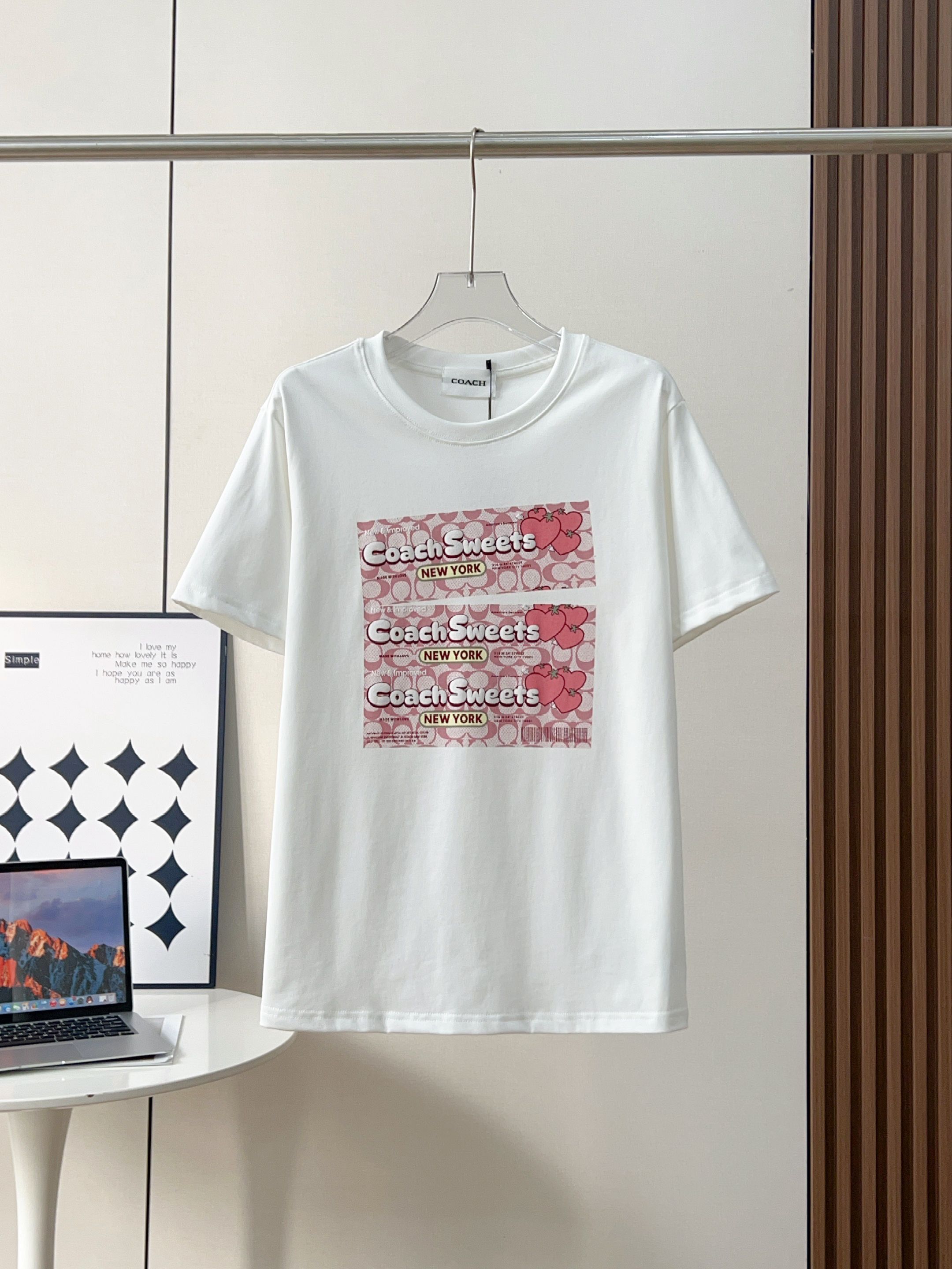 COACH Sweets 方塊粉色印花短袖 Tee 