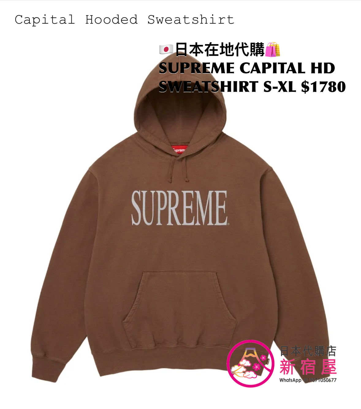 SUPREME CAPITAL HOODED SWEATSHIRT