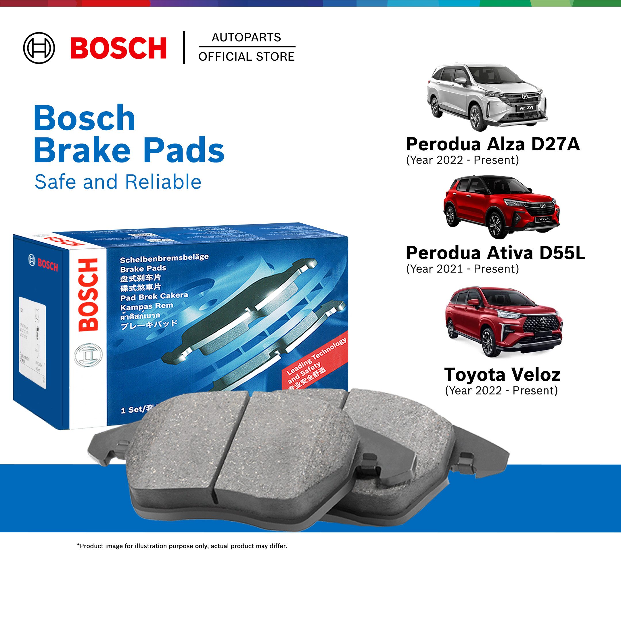 Bosch NAO Ceramic Front Brake Pads for Perodua Ativa D55L 1.0 Turbo | Alza 1.5 D27A | Toyota Veloz