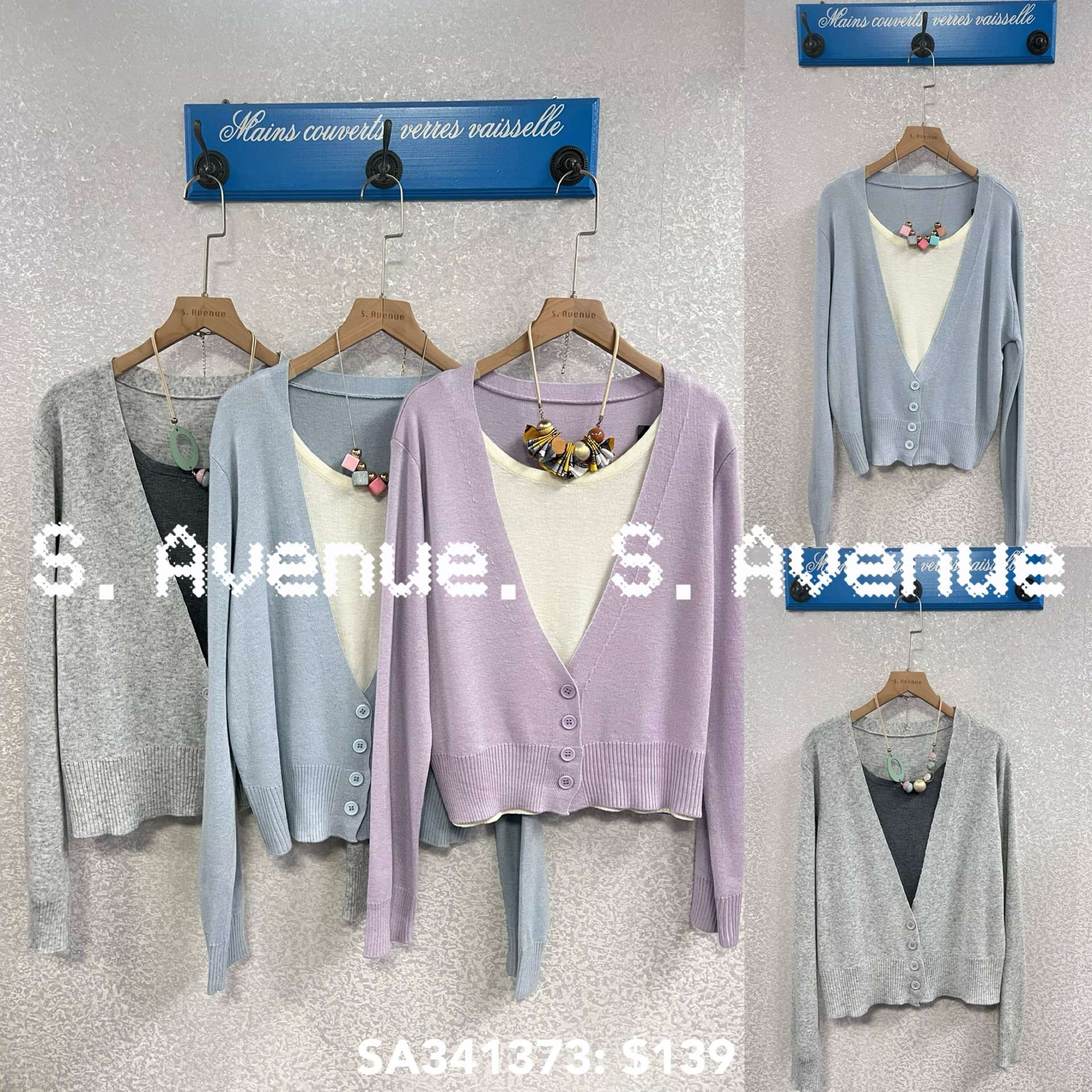 SA341373: 長袖前有鈕假兩件線top