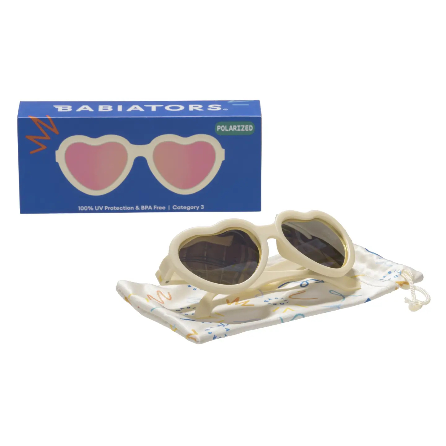 Sweet Cream Polarized Heart Sunglasses with Mirrored Lens