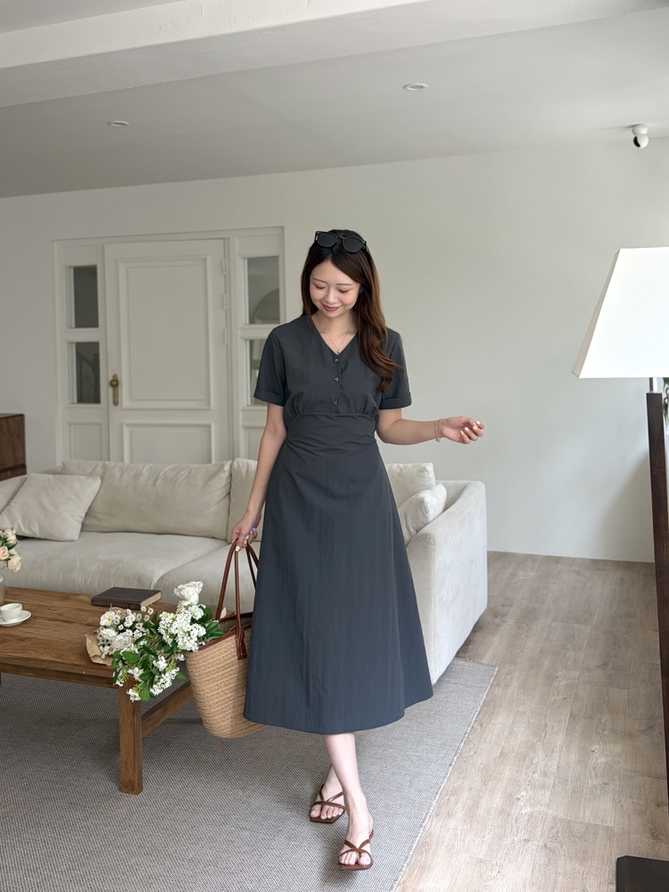 Evie Front Button Dress (Charcoal)