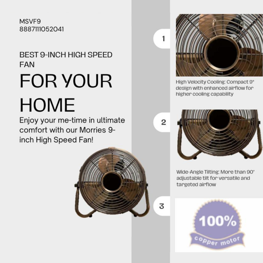 Morries 9" Power Fan / Floor Fan / Table Fan MSVF9 IE