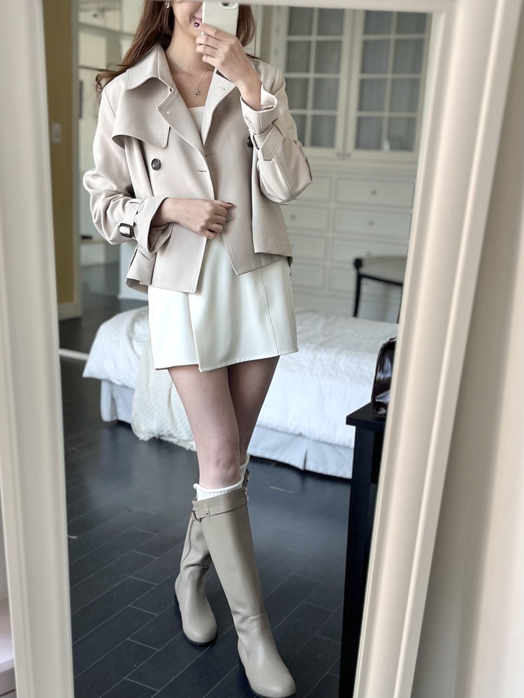 Trench-Style Short Coat (Beige)