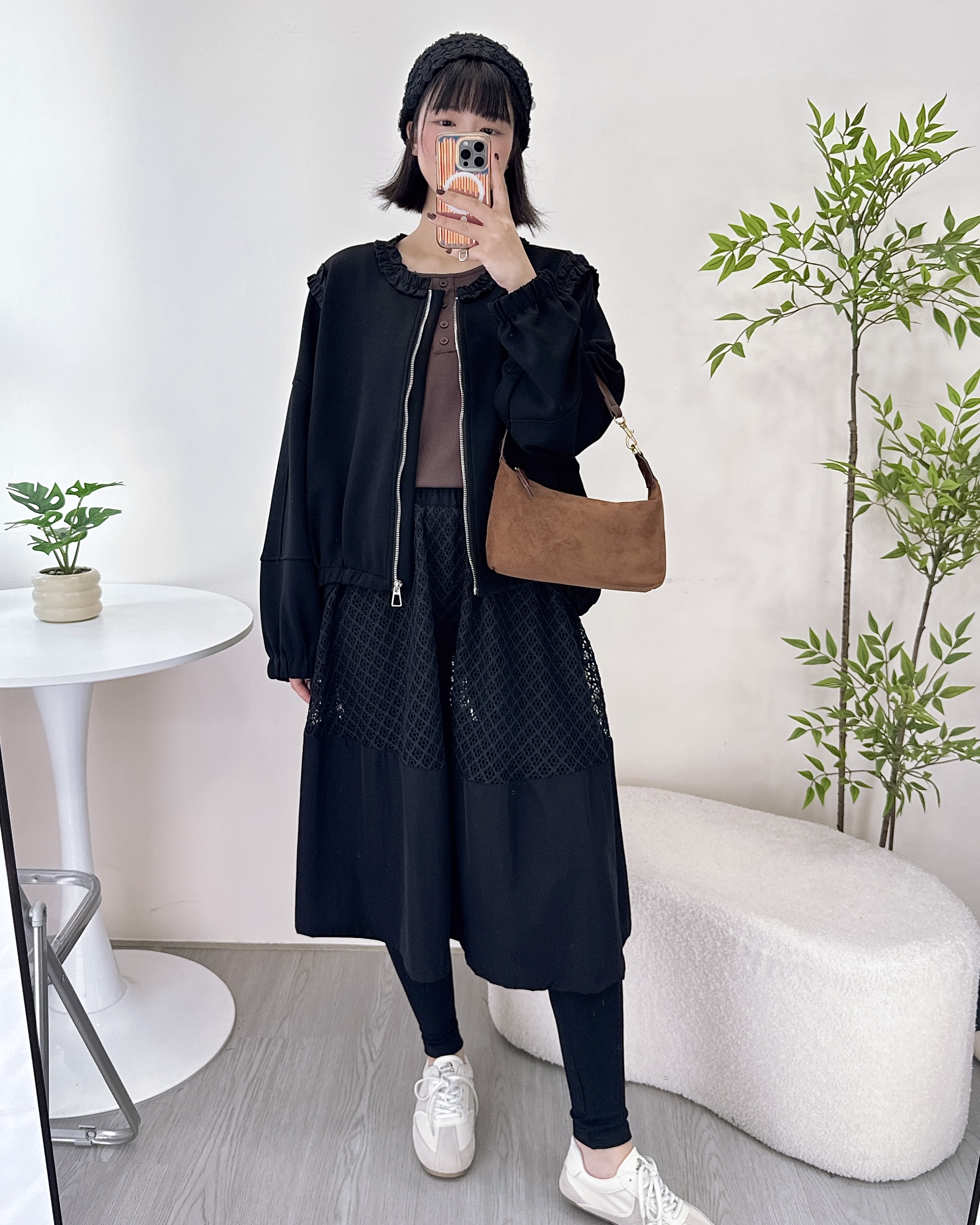 假兩件通花Leggings拼半截裙