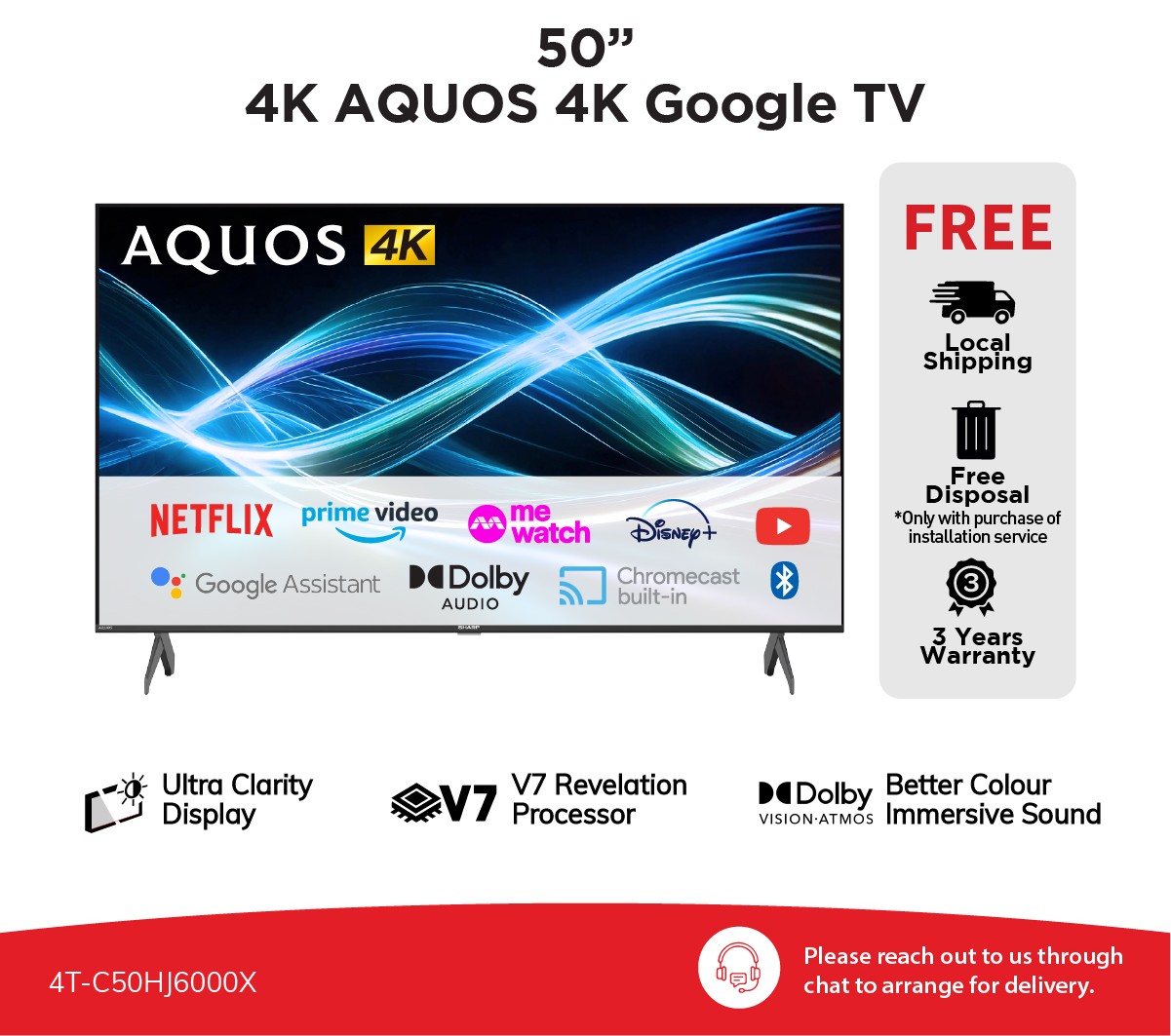 SHARP 4K AQUOS Google TV – 50″ 4T-C50HJ6000X 