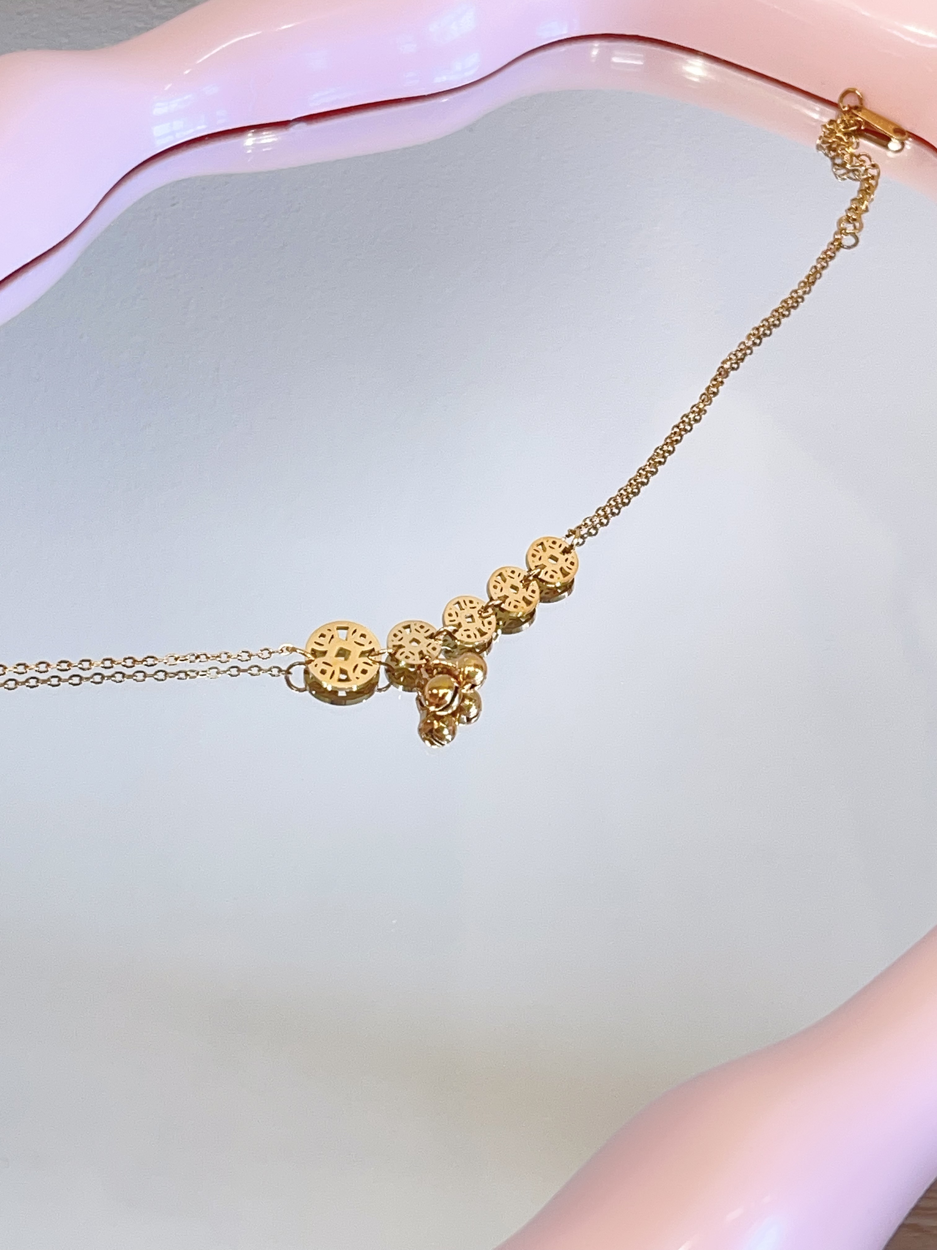 新中式铜钱钛钢脚链