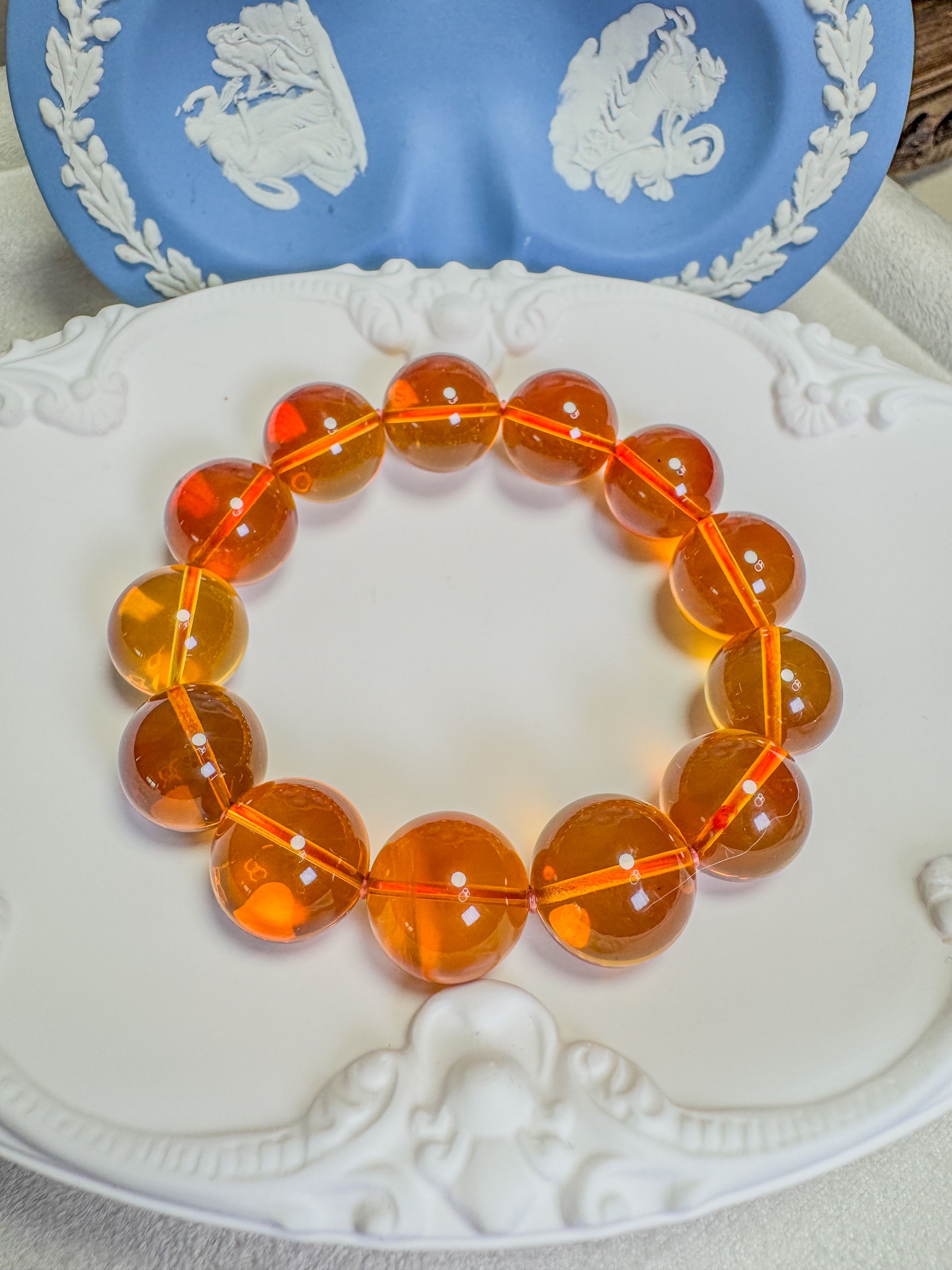 緬甸極品金紅血珀圓珠手串(13-14+mm)