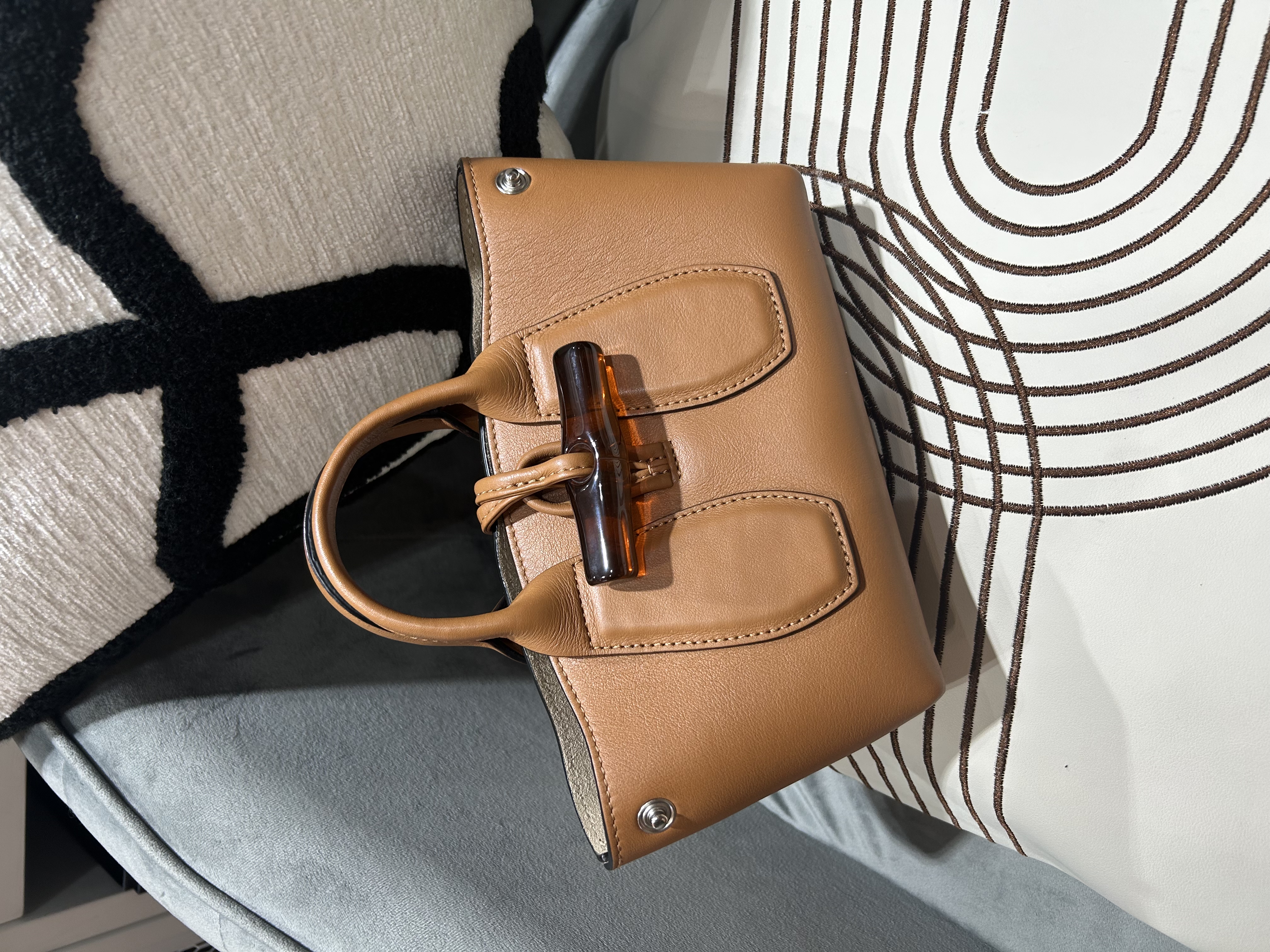 LONGCHAMP Le Roseau Handbag calfskin Tan 100%Authentic, 98%New ✅Dust bag