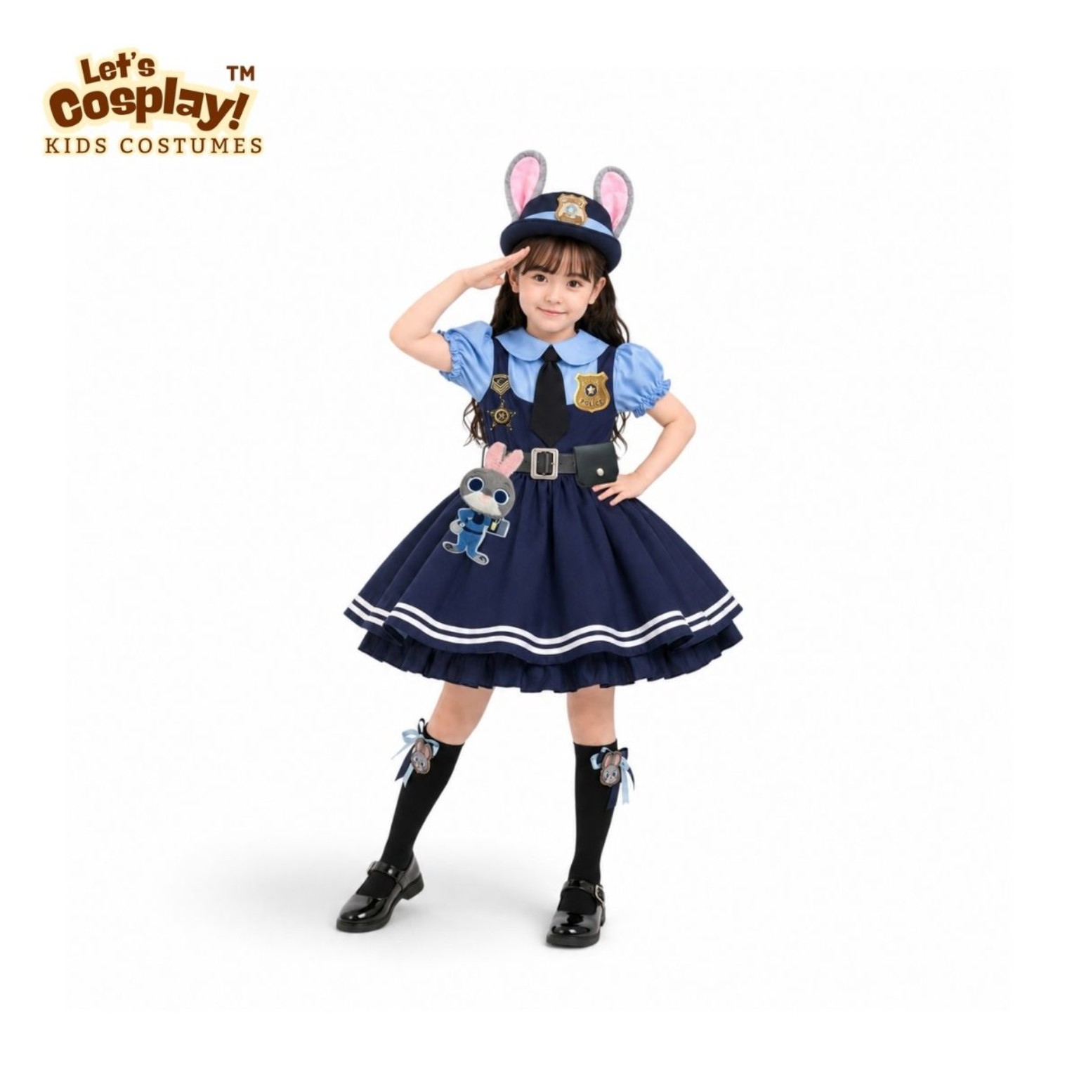 兒童朱迪警察兔主題Cosplay短袖連身裙套裝｜警察兔角色扮演服